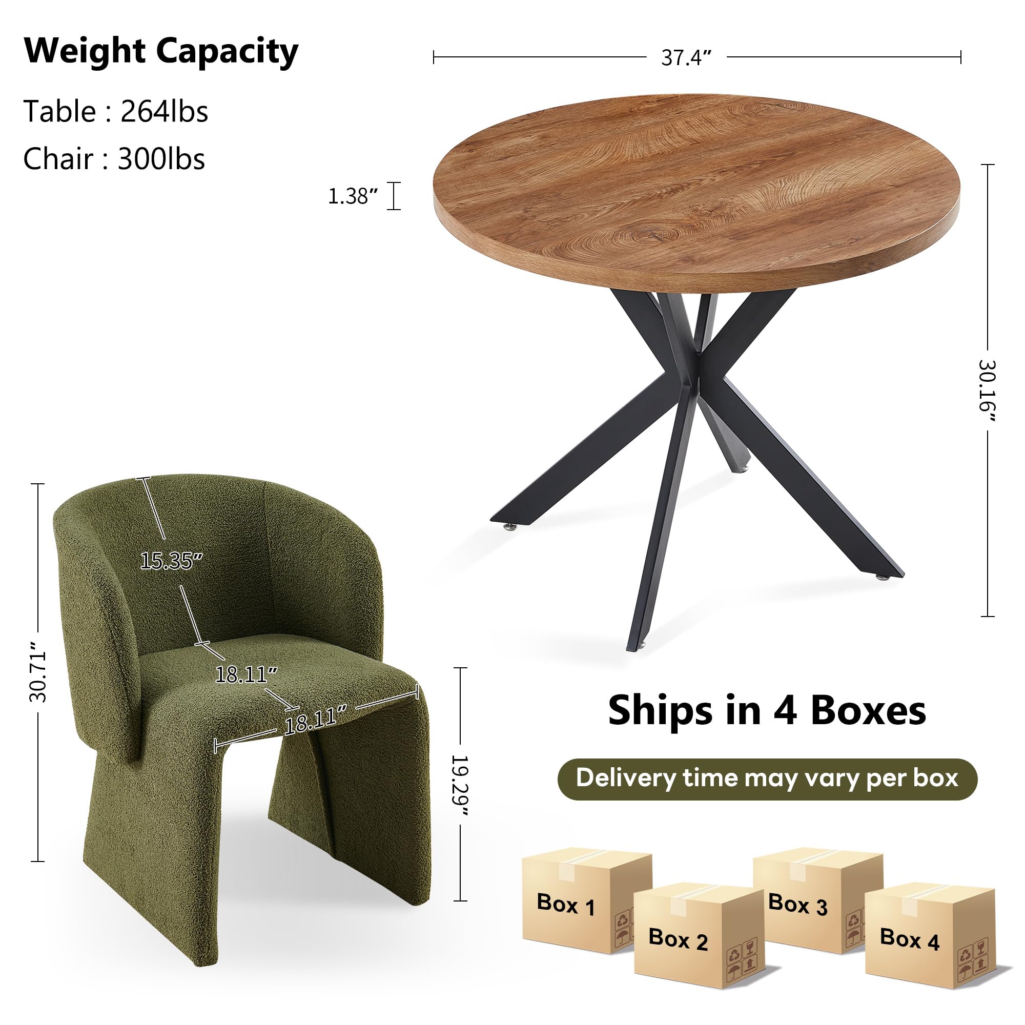 3 Pieces Breakfast Table Set for 2 - 37 Inch Round Dining Table with Dark Green Upholstered Chairs