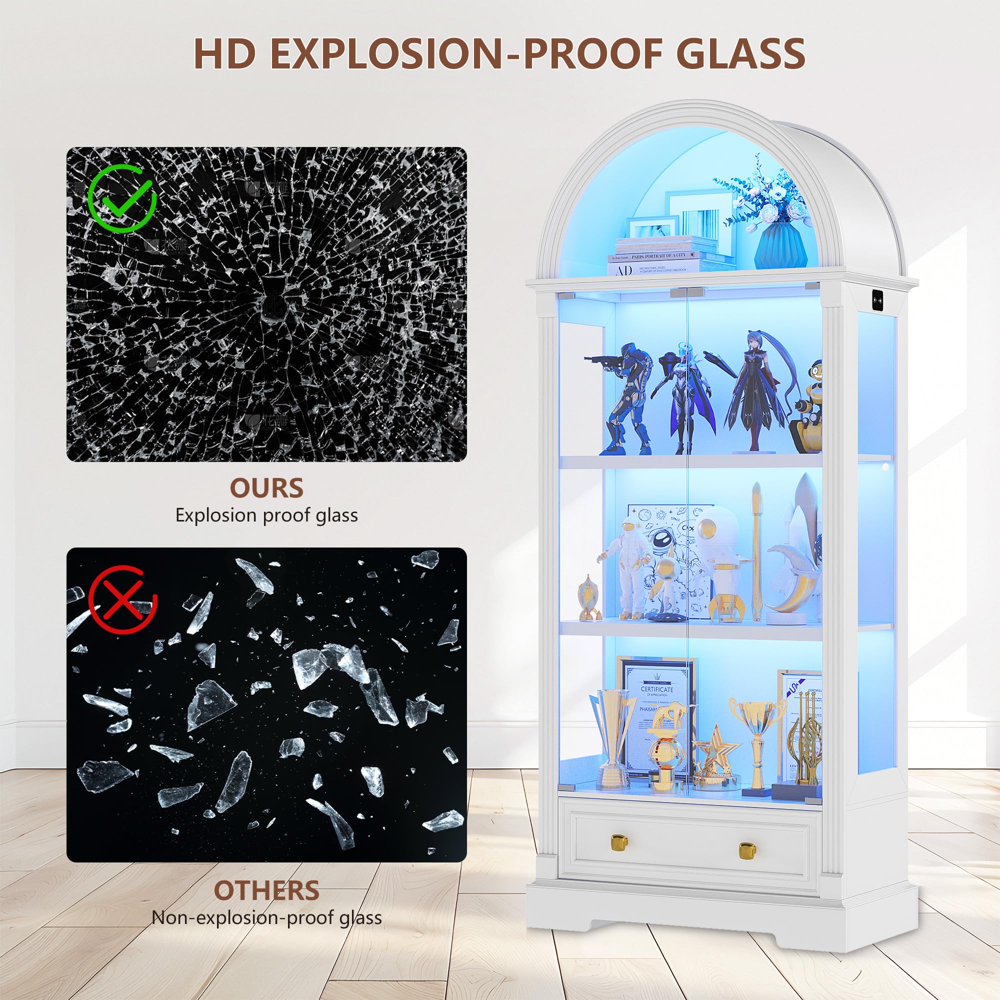 Lighted Glass Display Cabinet with Motion Sensor LED
