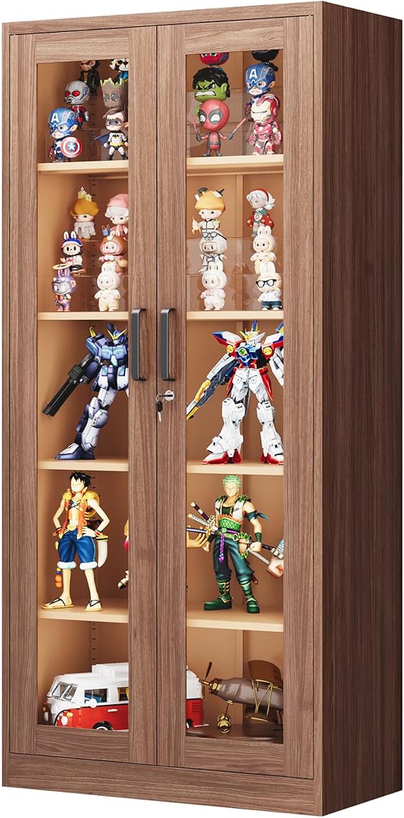 Display Cabinet with Glass Doors and Lockable Storage