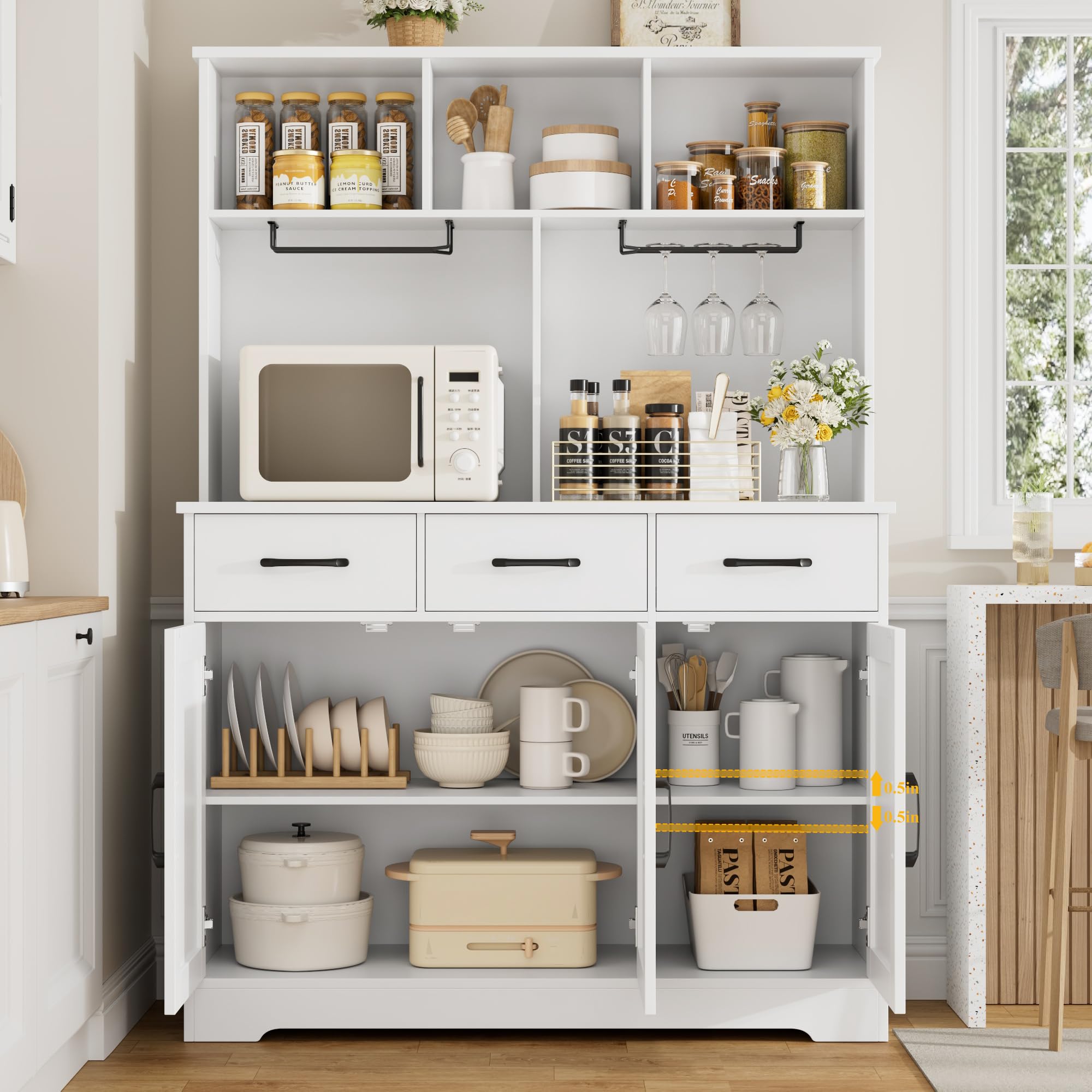 Buffet Cabinet with Hutch White Farmhouse Storage