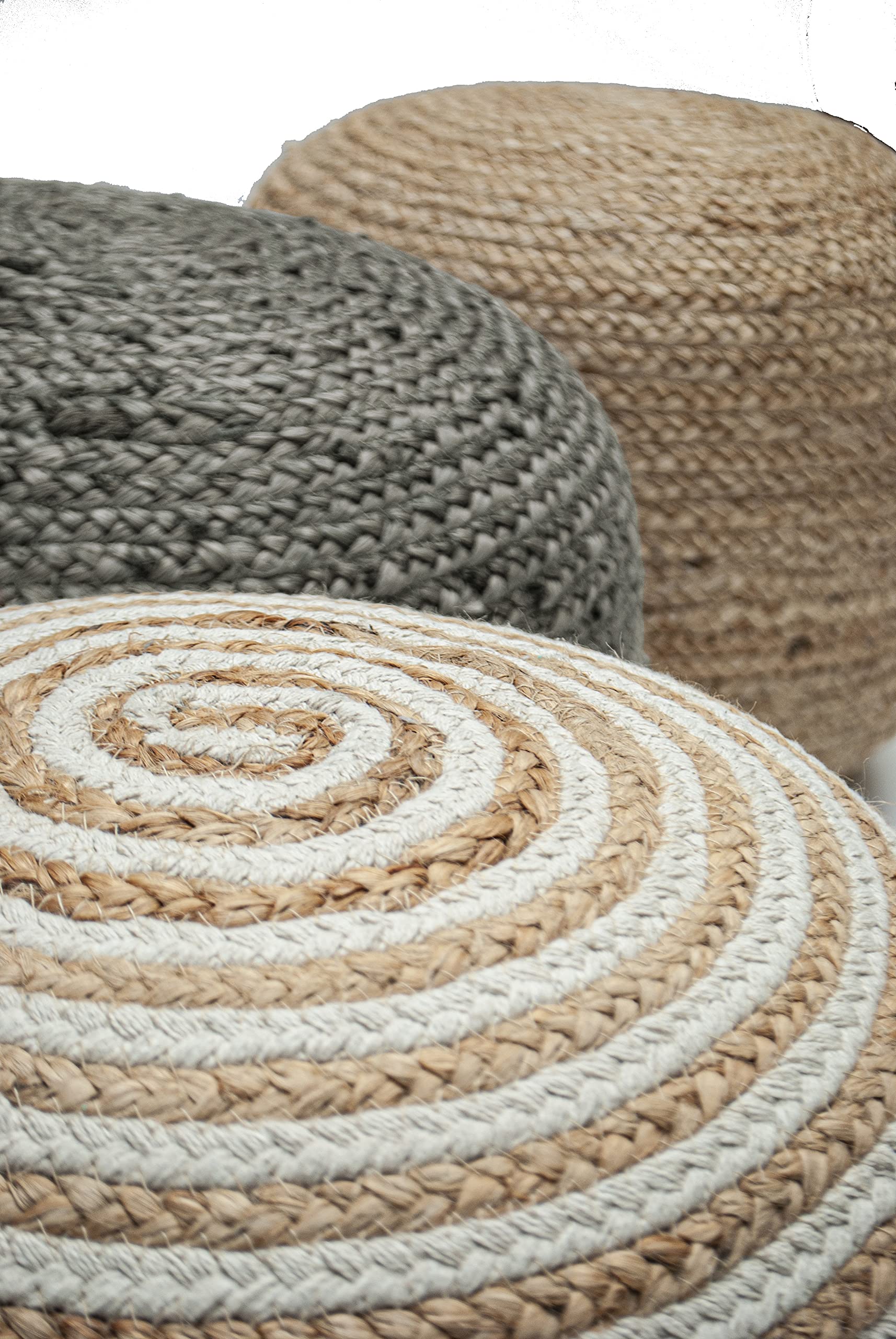 Natural Braided Ottoman Pouf