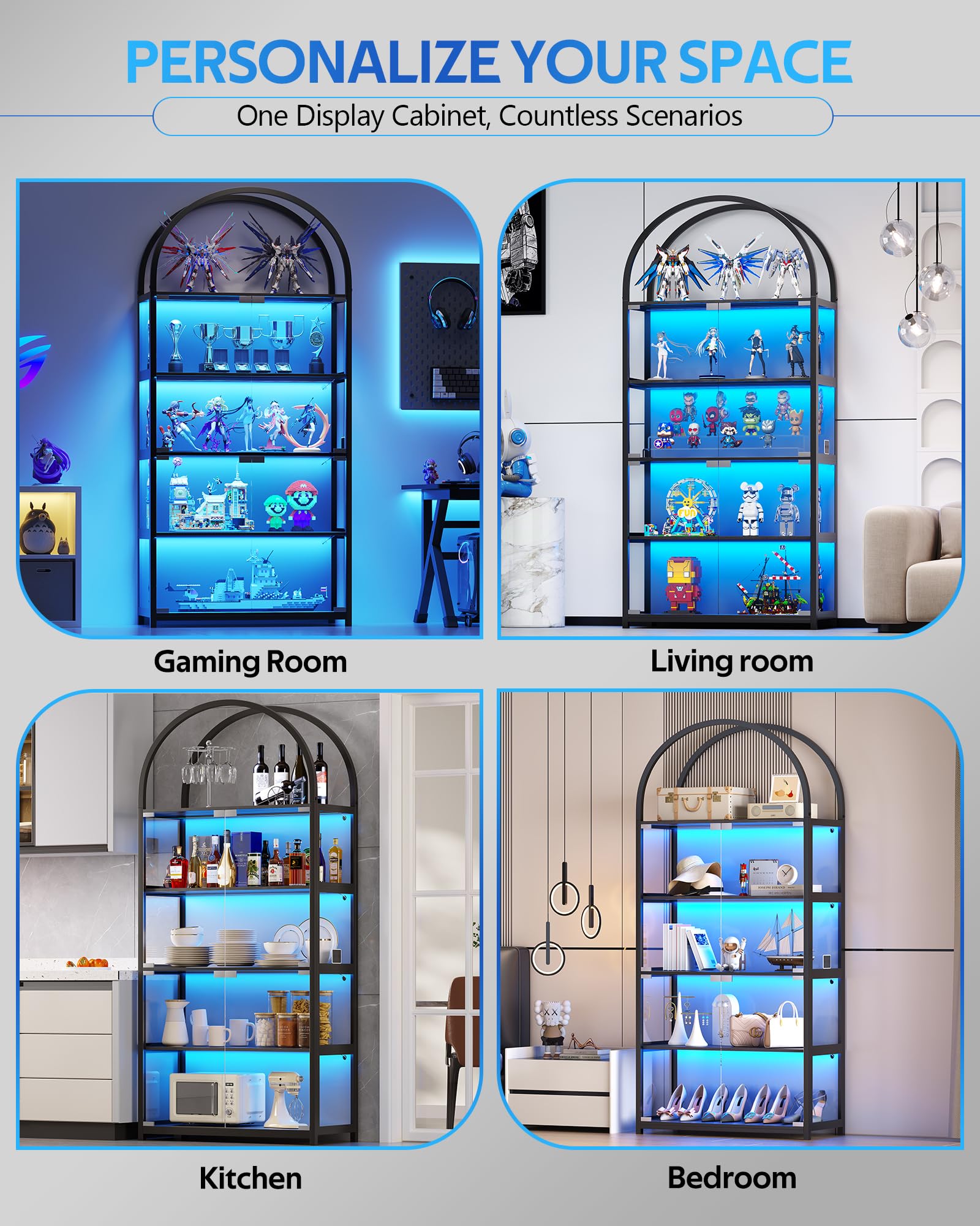 5-Tier Glass Display Cabinet with RGB Lights