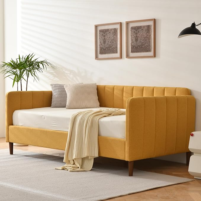 Twin Size Upholstered Daybed with Wood Slat Support - Light Green