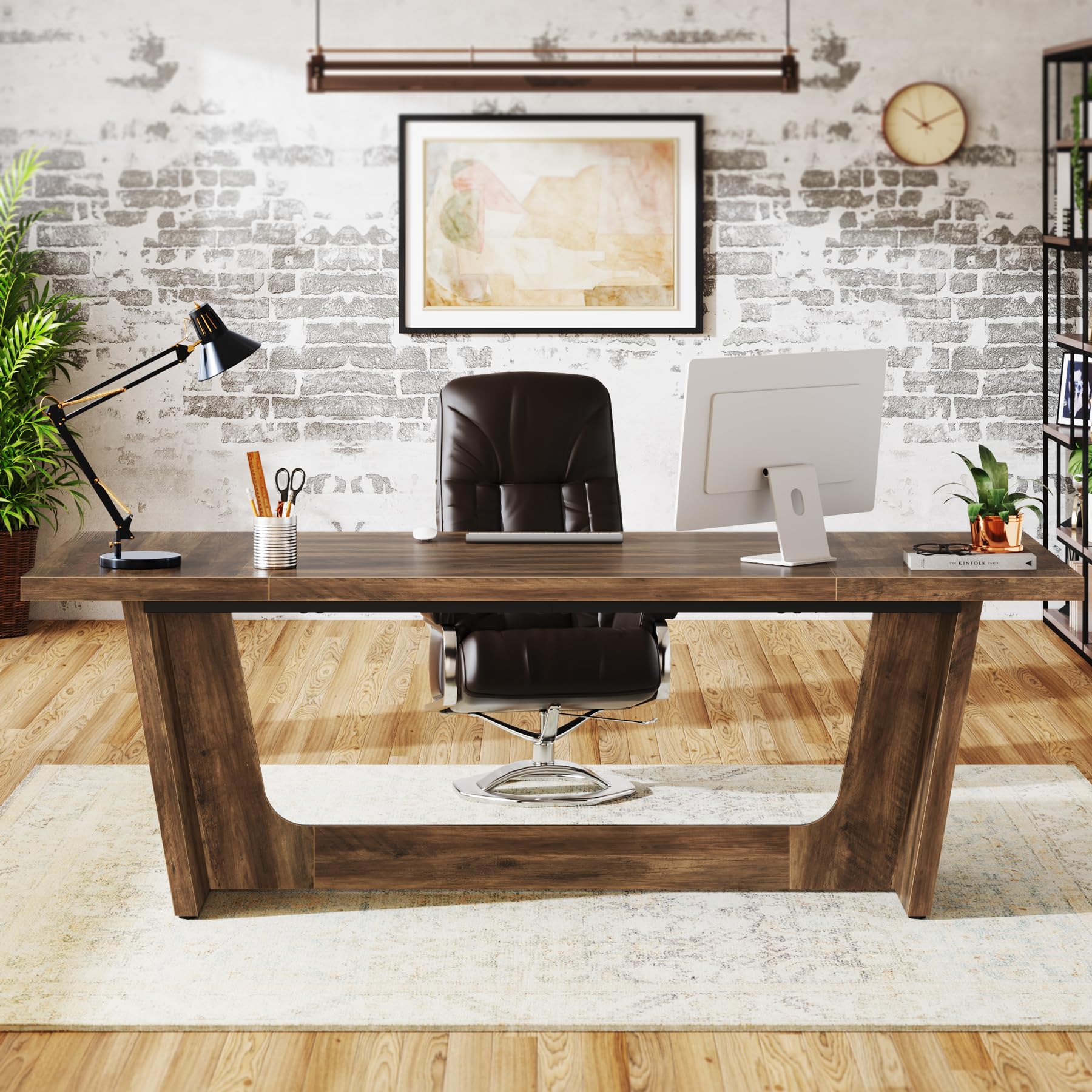 70.87-Inch Executive Desk with Wooden Pedestal