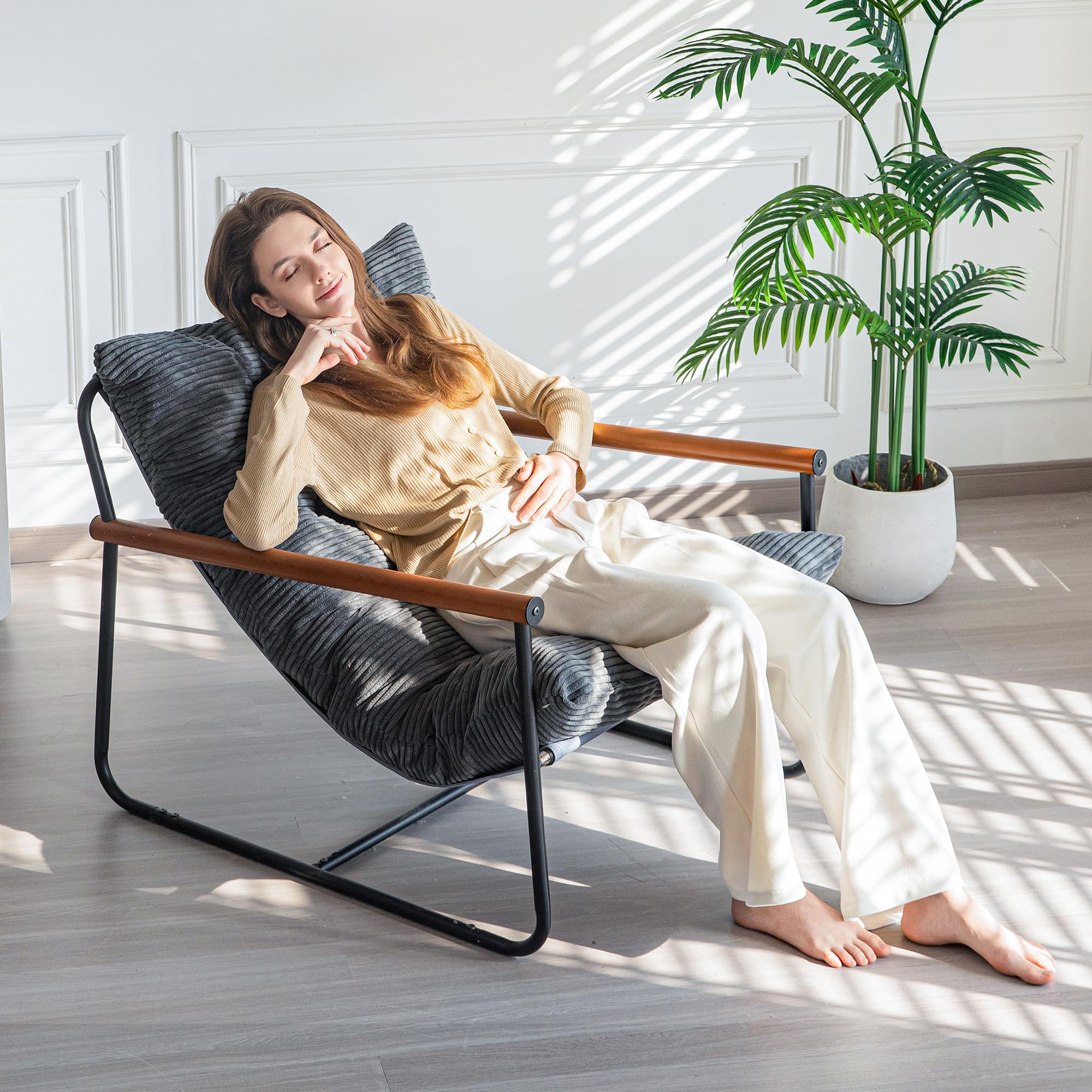 Modern Accent Chair with Wooden Armrests