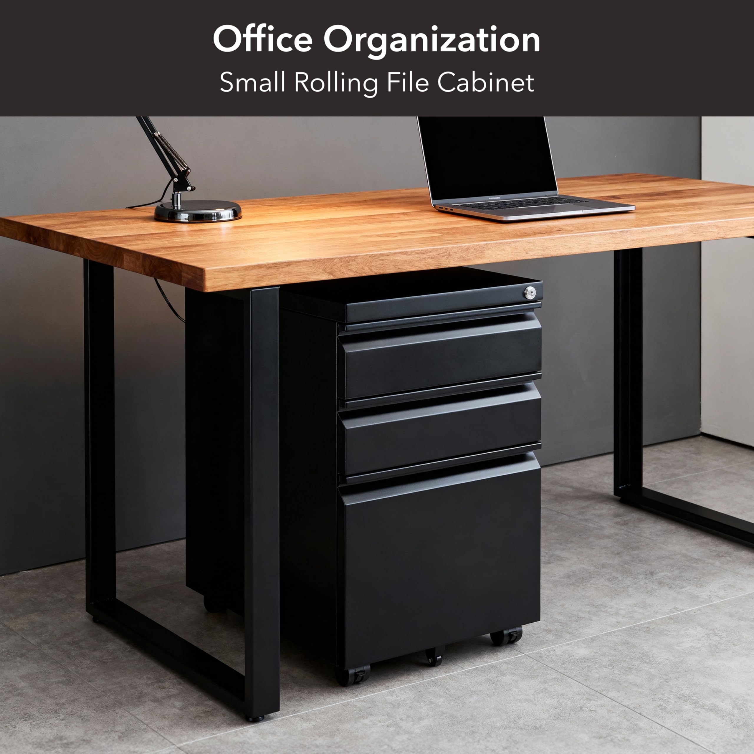 3-Drawer File Cabinet with Lock and Wheels