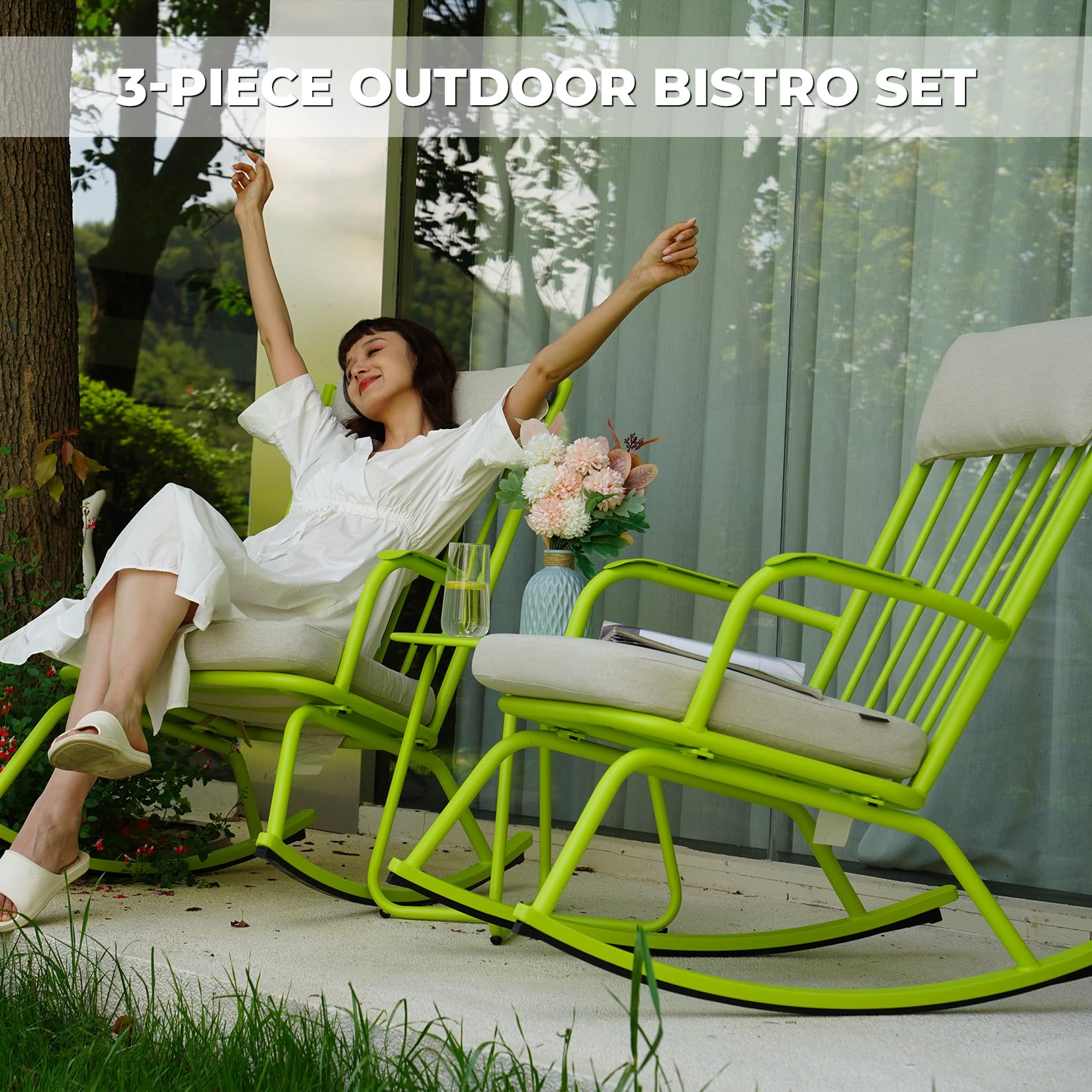 Outdoor Rocking Bistro Set with Cushions