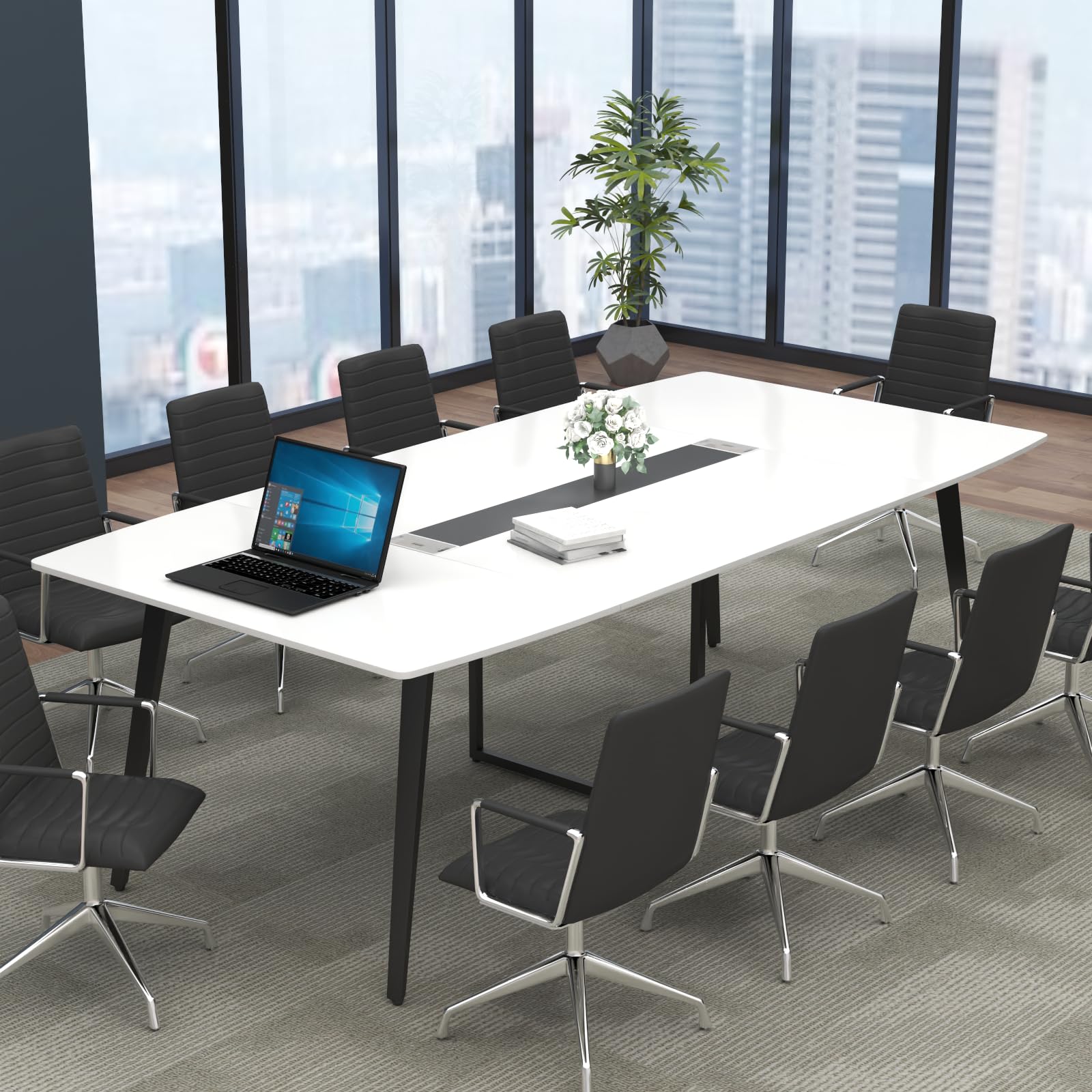 8FT Conference Table with Grommet - Boat Shaped Meeting Desk