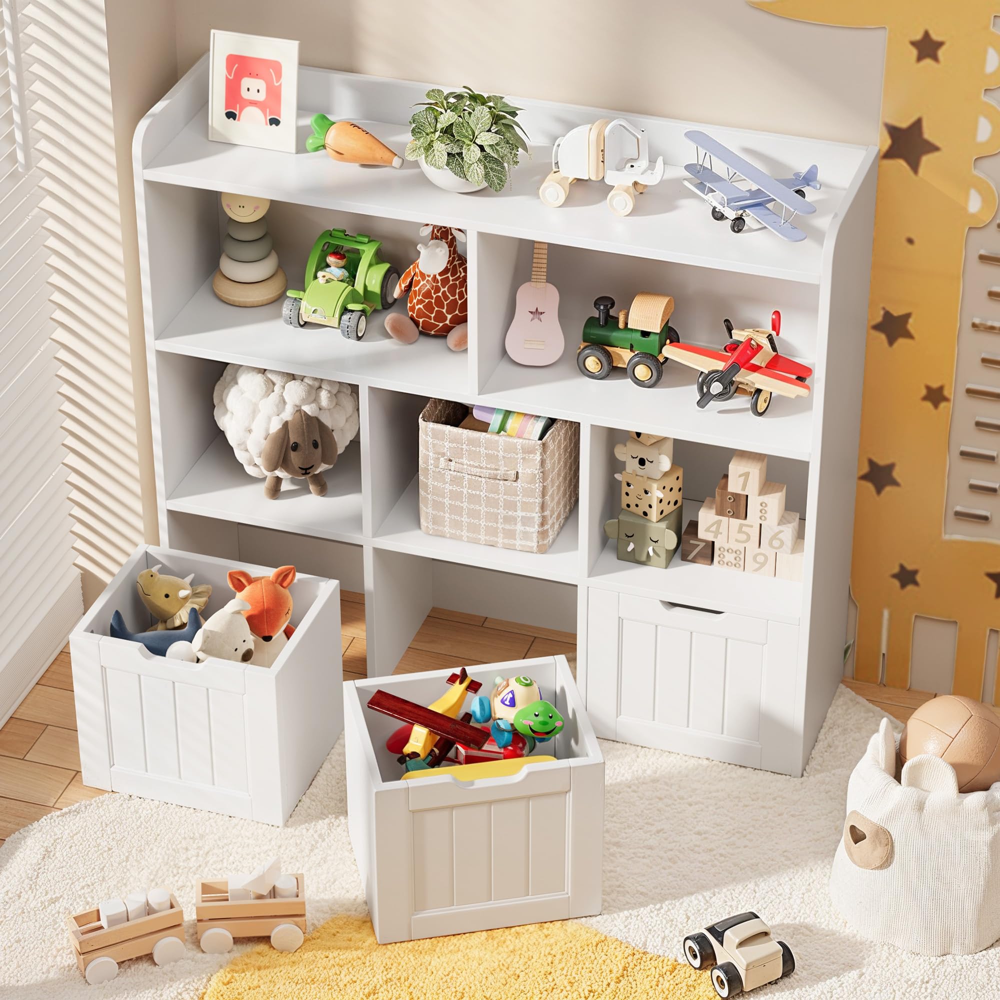 Toy Storage Cabinet with 3 Drawers and 6 Shelves