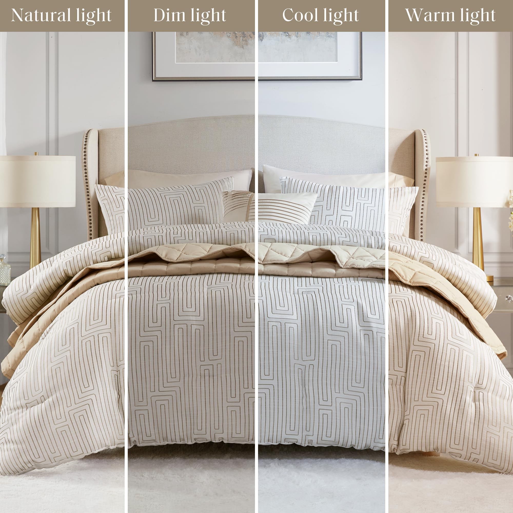 Jacquard Metallic Thread Comforter Set Queen Ivory 5 Piece