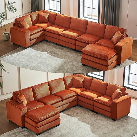 Large Modular Sectional Sofa 6-Seat with Ottoman