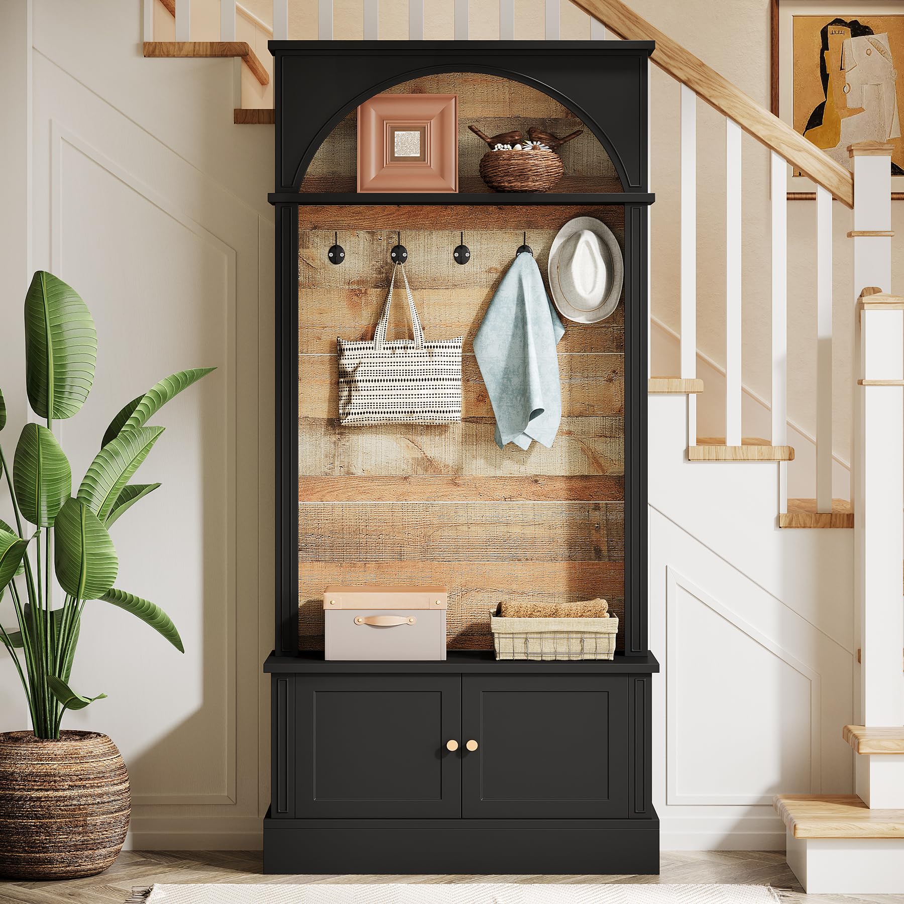 Hall Tree with Storage Bench - 4-in-1 Entryway Organizer with Coat Rack