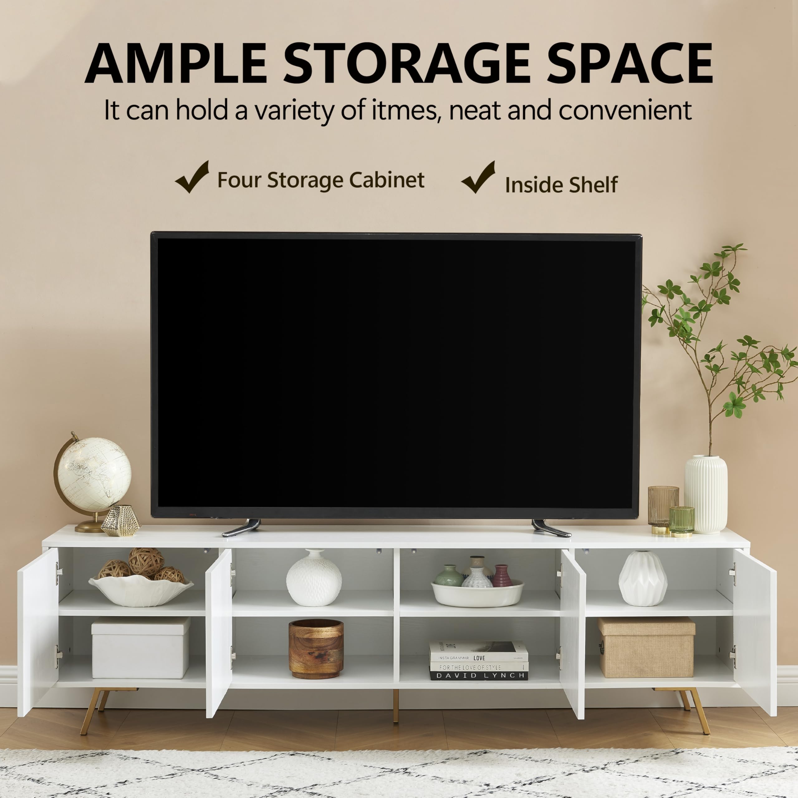 Mid Century Modern TV Stand for 75" TV with Storage Cabinet