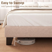 wirpexhowak Queen Bed Frame with Headboard Upholstered Platform Bed Frame with Teddy Velvet Headboard, Wooden Slats Support/Wing Edge Design/No Box Spring Needed/Easy Assembly, Brown Queen