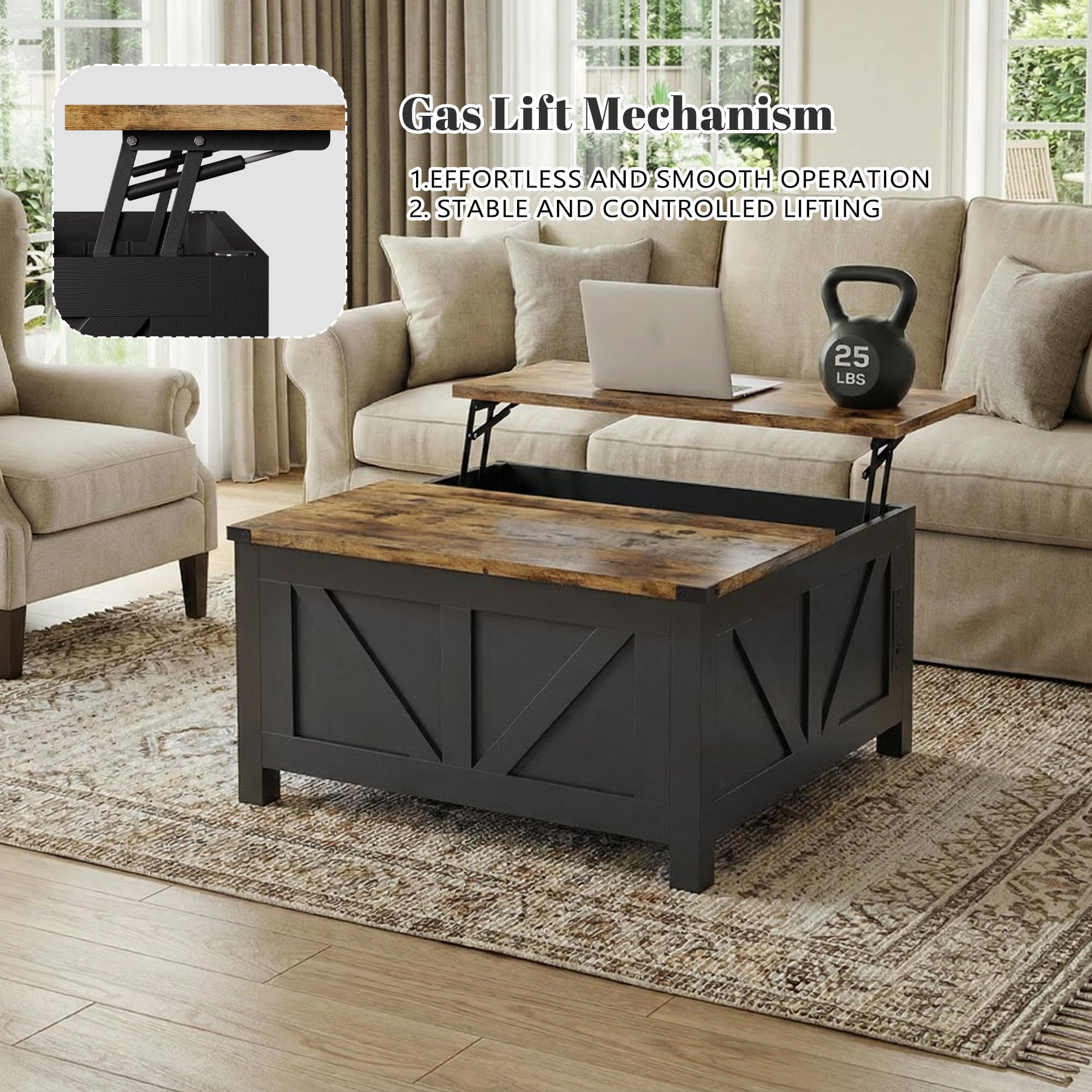Farmhouse Lift Top Coffee Table with Charging Station