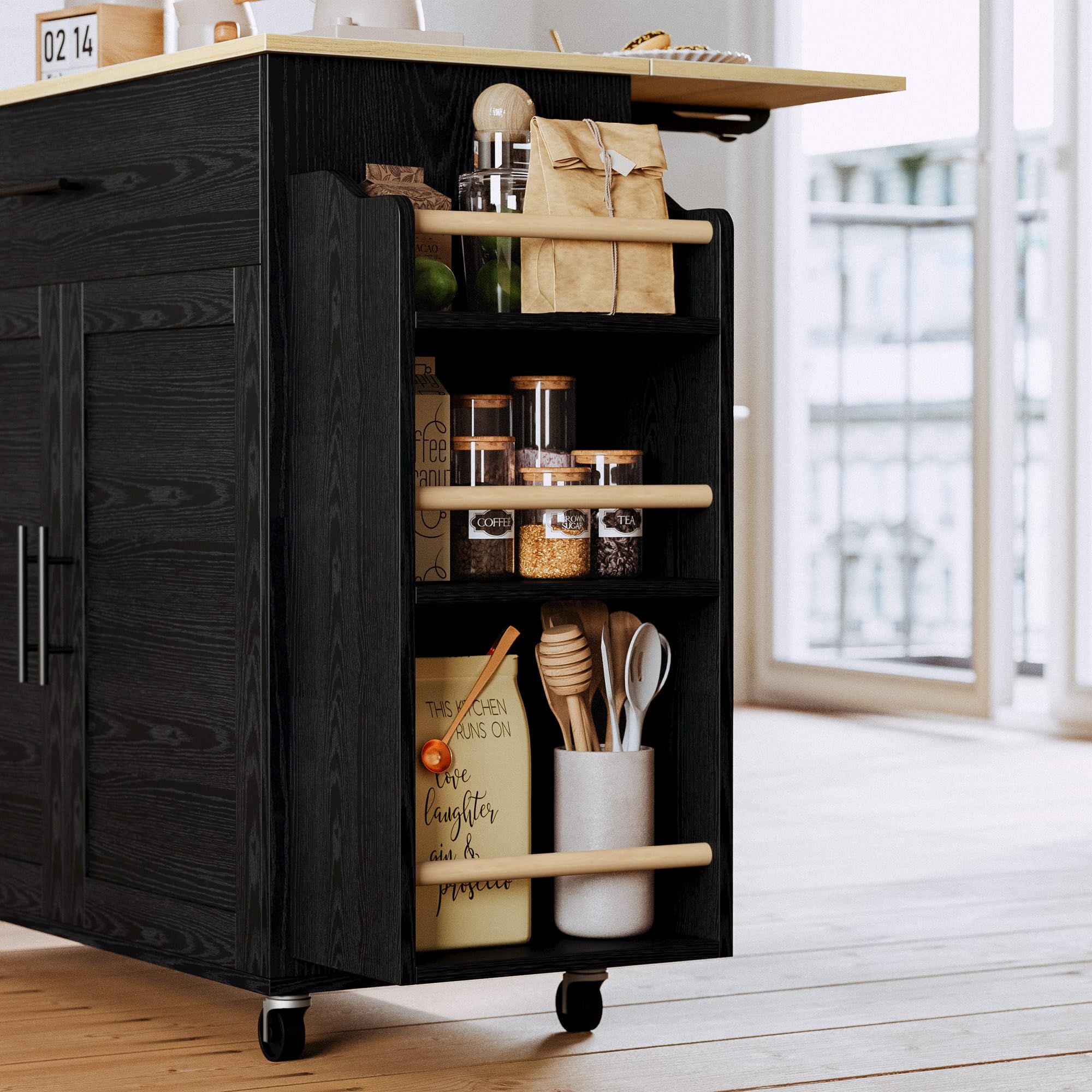 Rolling Kitchen Island with Storage and Charging Station