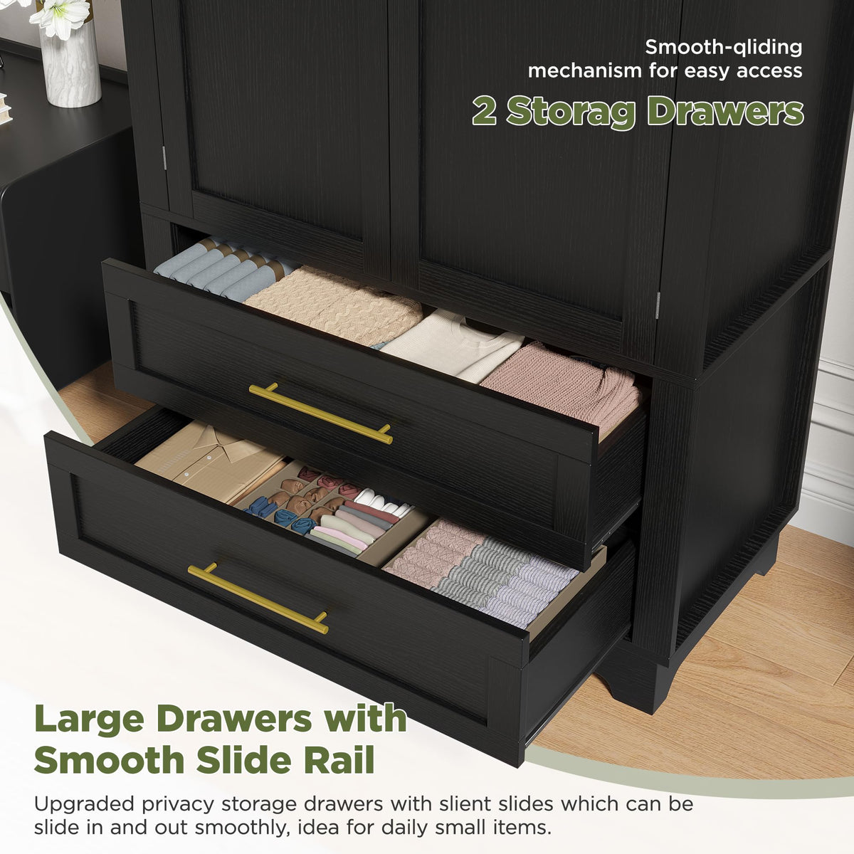 Modern Wardrobe Closet with 2 Drawers and Arched Doors