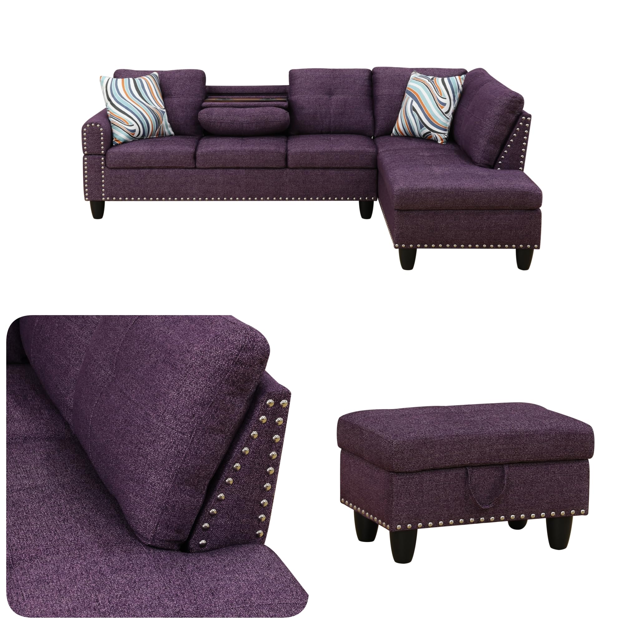 L Shaped Modular Sectional Sofa Set with Storage Ottoman