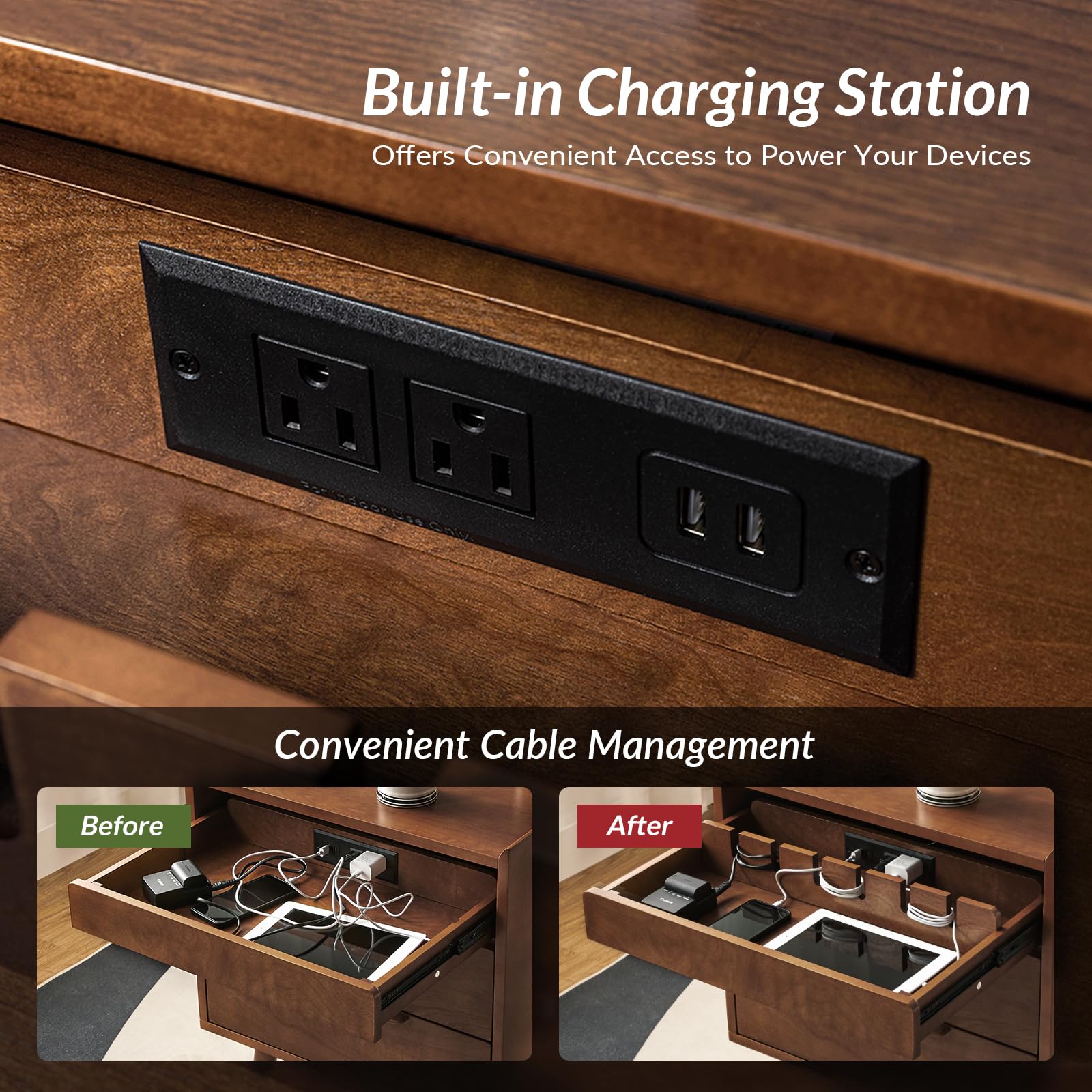 2 Drawer End Table with Charging Station