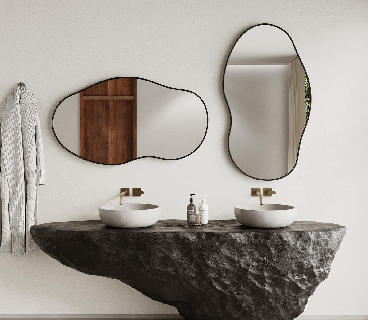 Wavy Wall Mirror 36x24 Irregular Decorative Alloy Framed Abstract Artistic Mirror