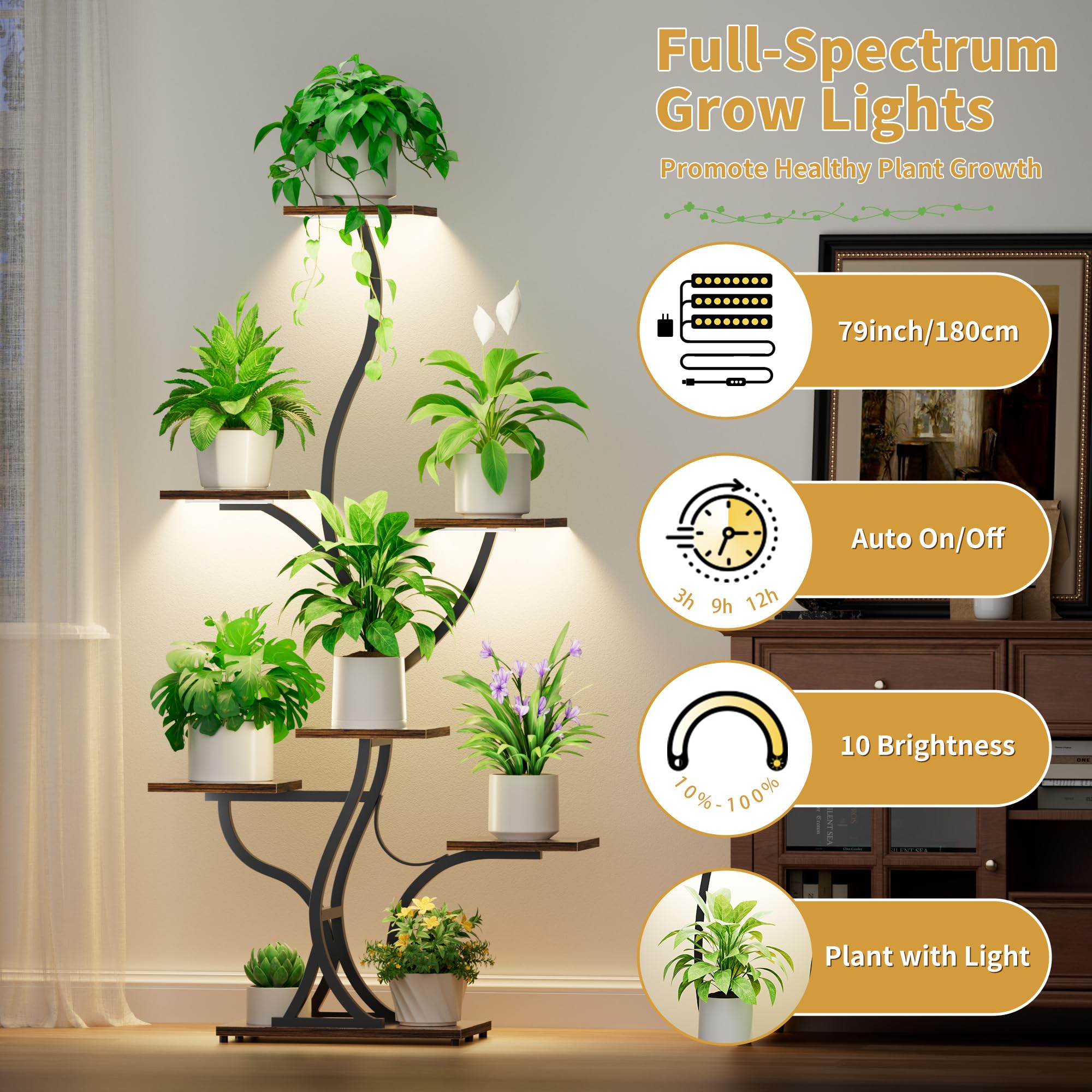 7-Tier Plant Stand with Grow Lights - 59 Inch Tall Corner Display Rack