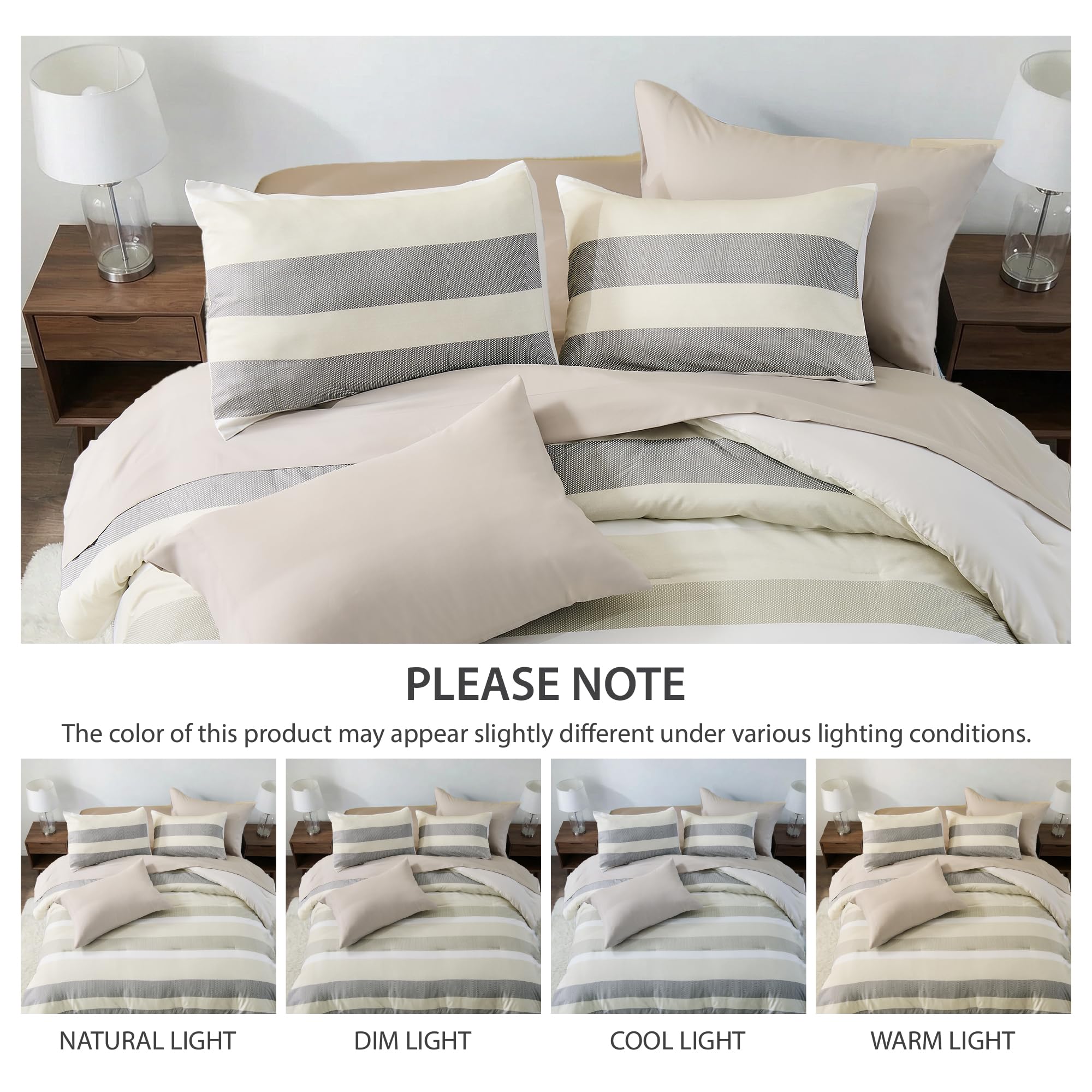 King Size Striped Comforter Set 7 Piece