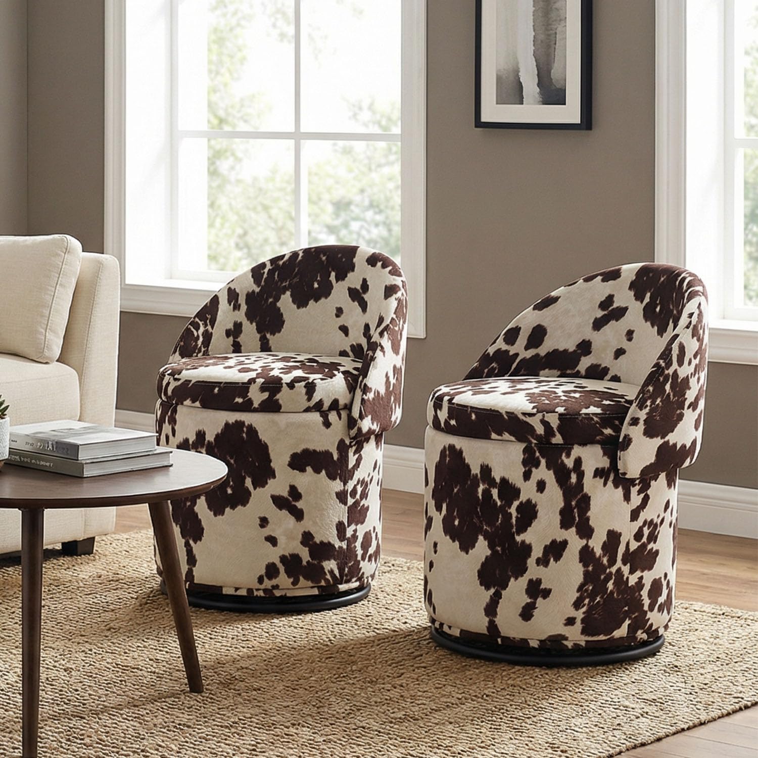 Round Swivel Storage Ottoman with Backrest