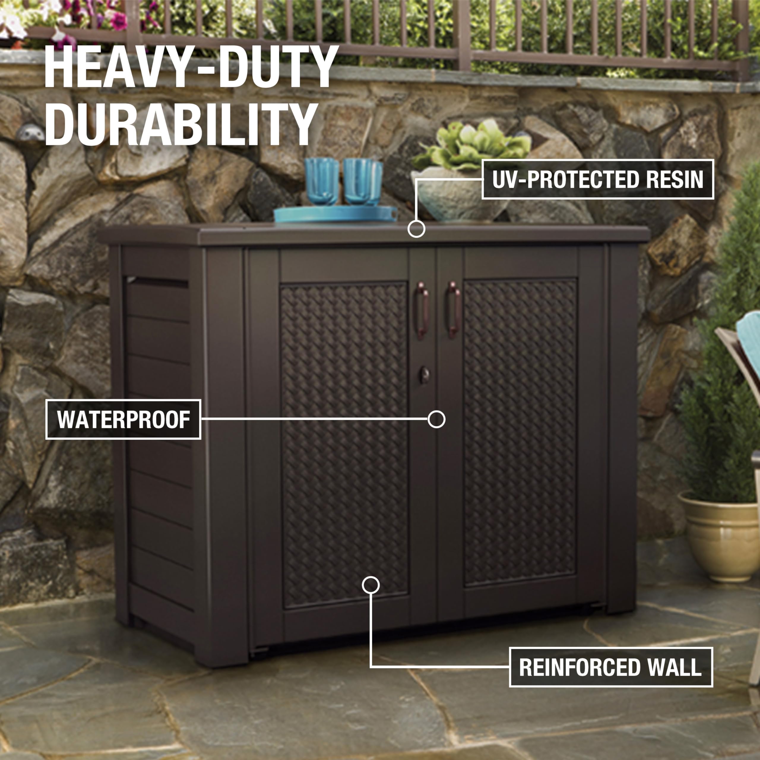 Decorative Outdoor Storage Cabinet 123 Gallon Weather Resistant