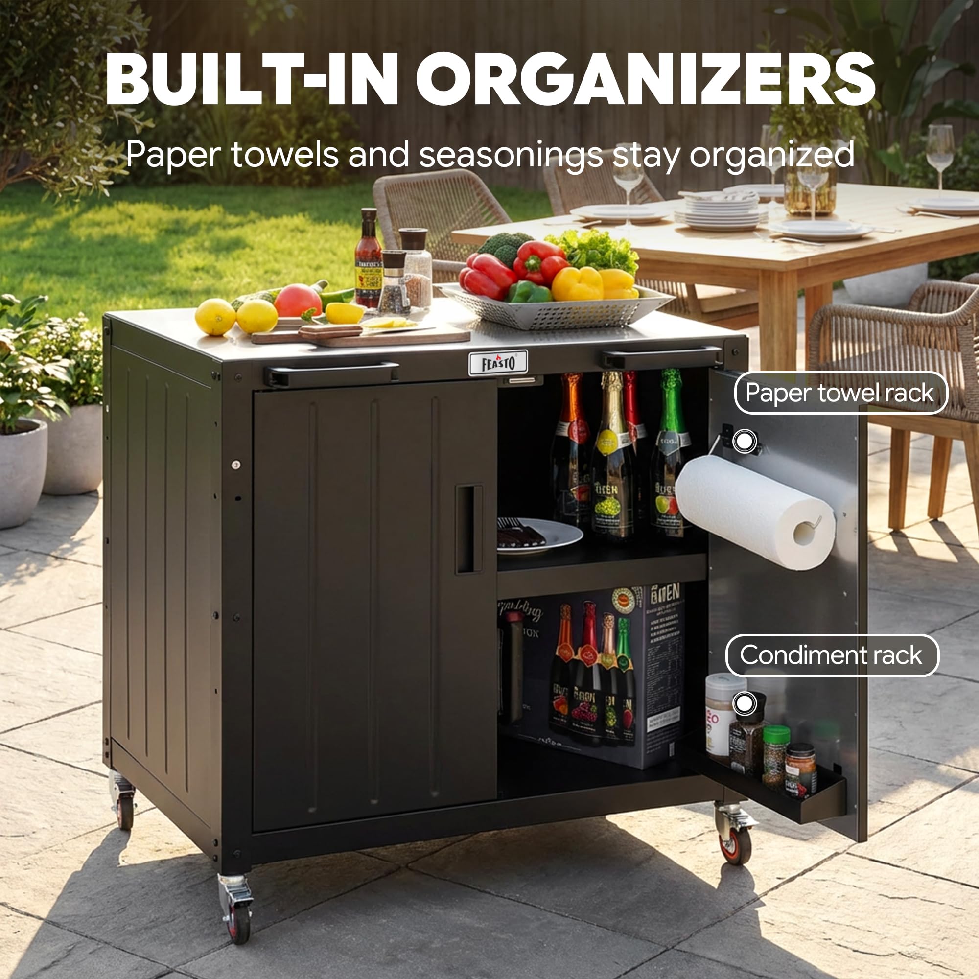 Outdoor Grill Cart with Storage Cabinet and Stainless Steel Top