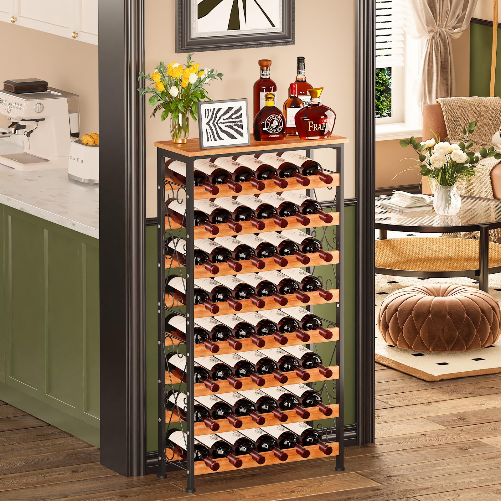 48 Bottle Wine Rack with Wood Top