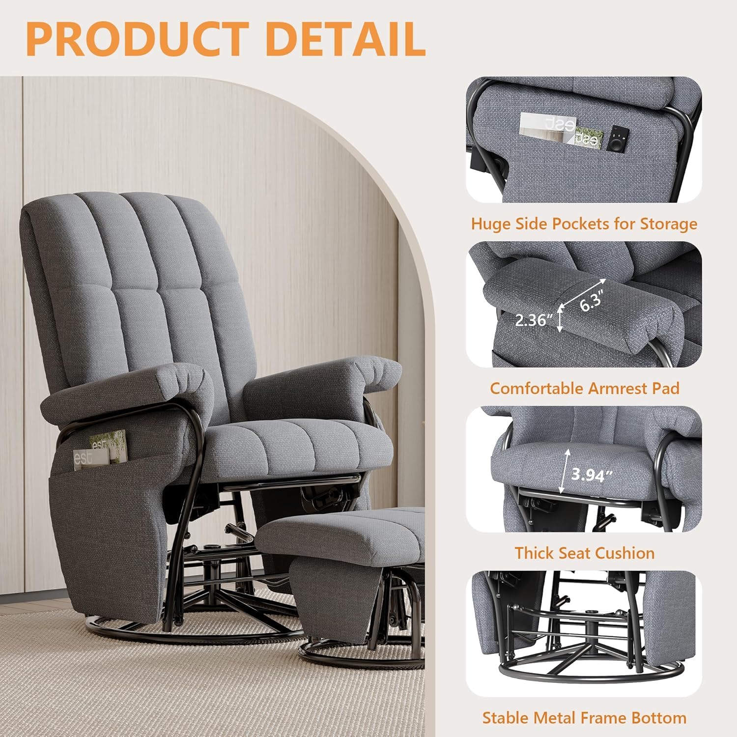 360° Swivel Recliner Chair with Ottoman