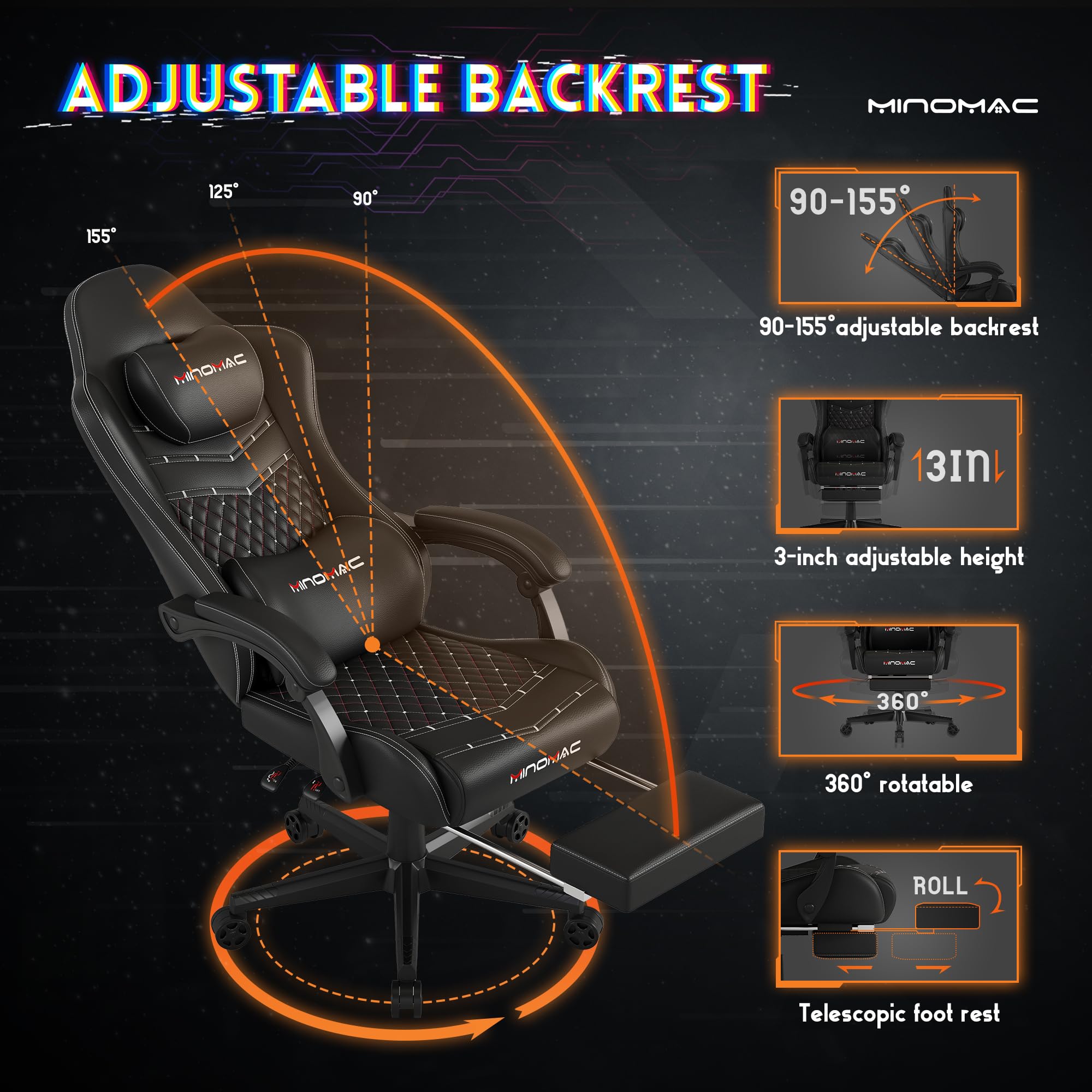 Ergonomic Gaming Chair with Retractable Footrest - 400lb Capacity