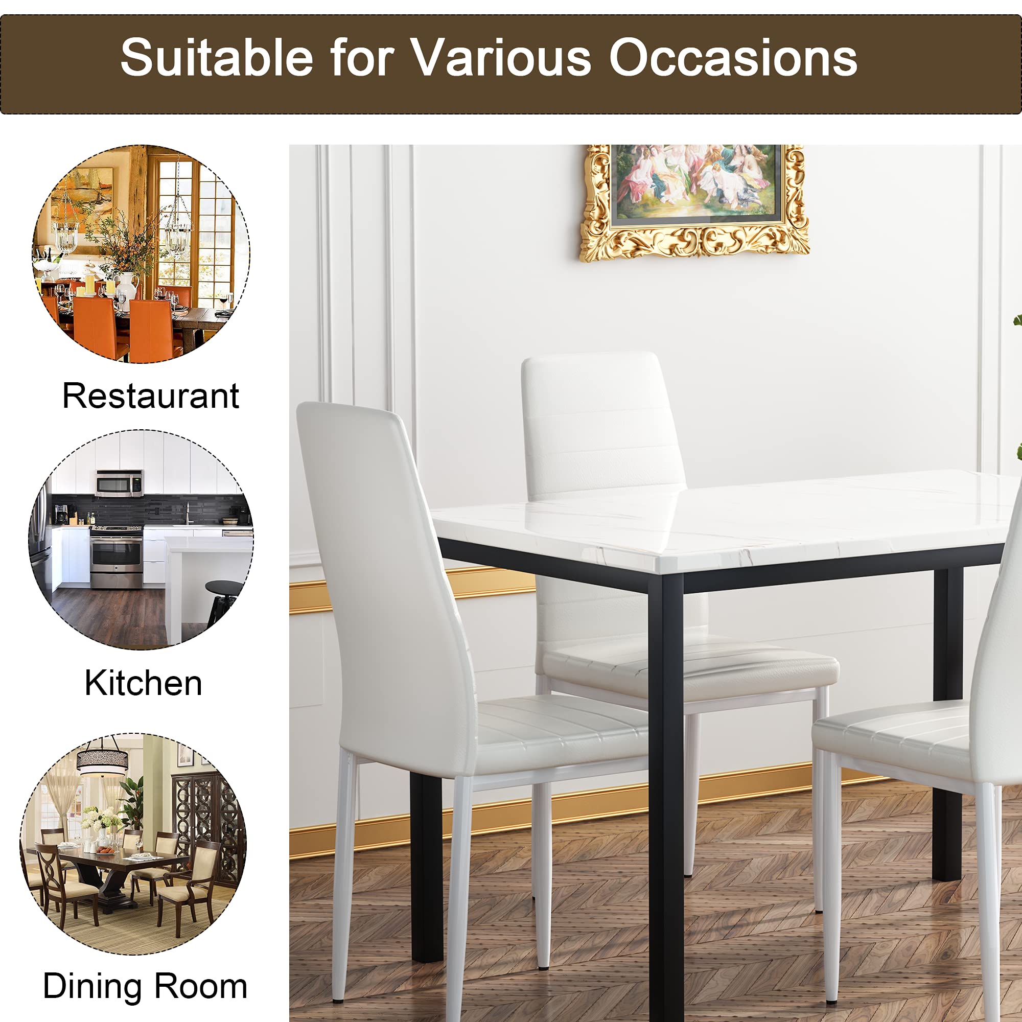 5 Pieces Dining Table Set with Faux Marble Top and 4 Upholstered Chairs