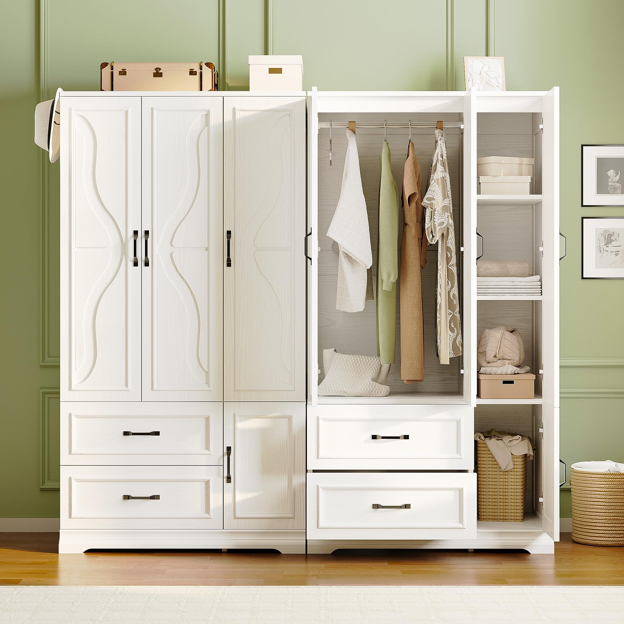 Armoire Wardrobe Closet with 4 Doors and Drawers