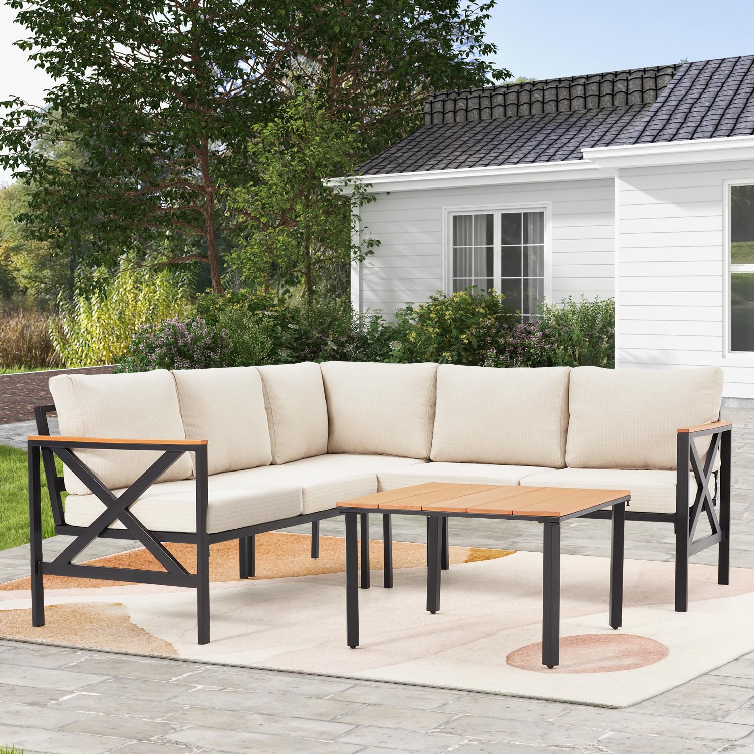 6-Piece Metal L-Shaped Patio Sectional Set