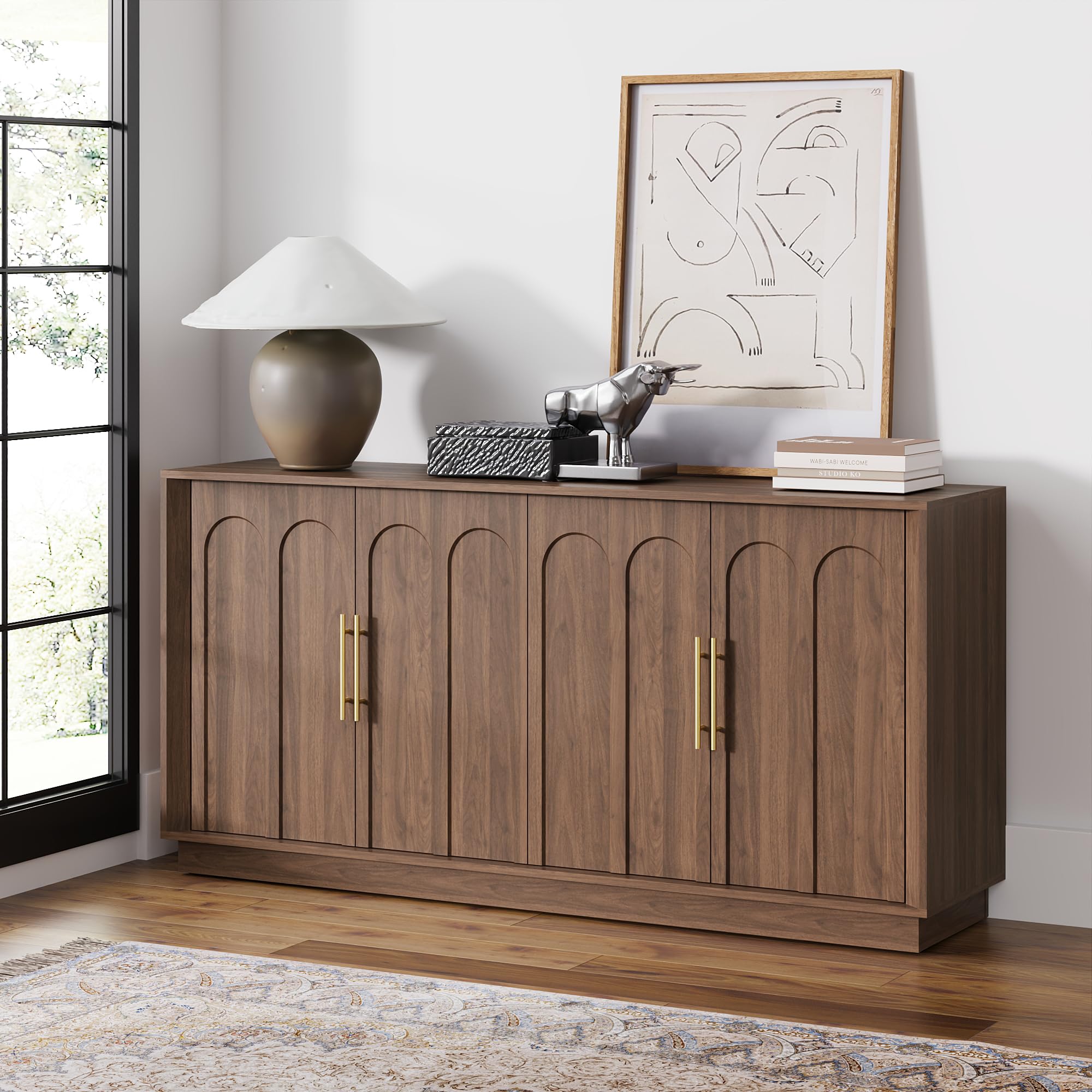 Mid-Century Modern Sideboard Cabinet with Arched Doors