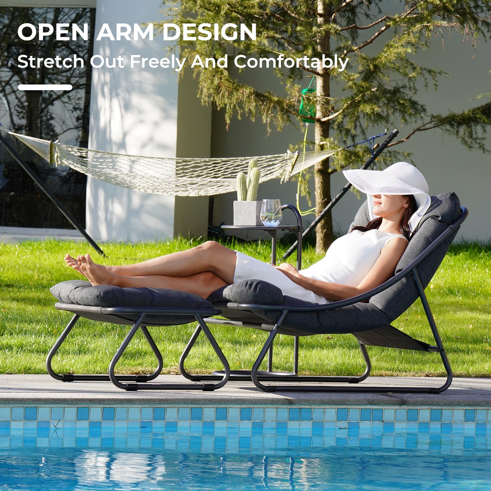 Outdoor Lounge Chair with Ottoman - Modern Patio Recliner Set