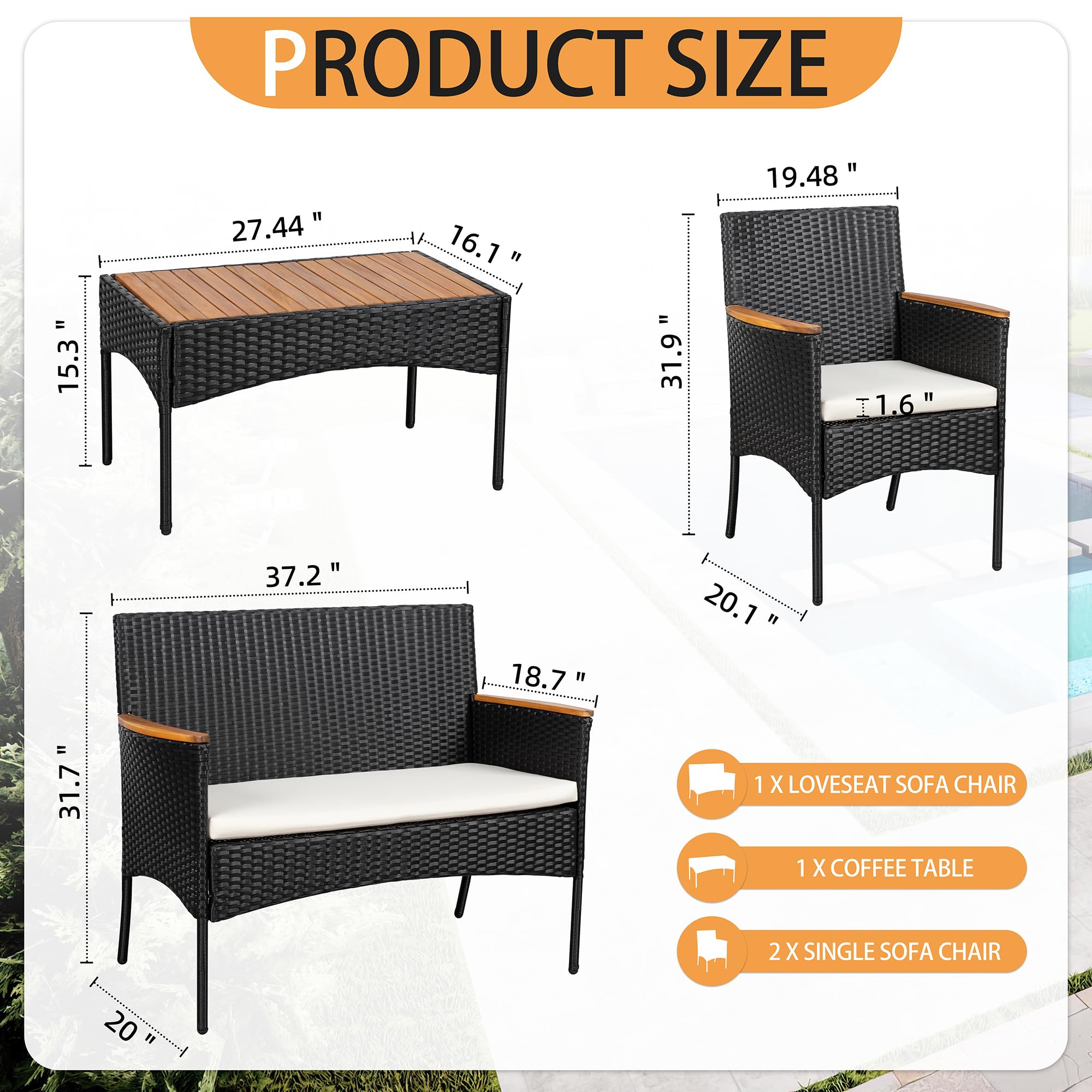 4-Piece Outdoor Wicker Patio Conversation Set