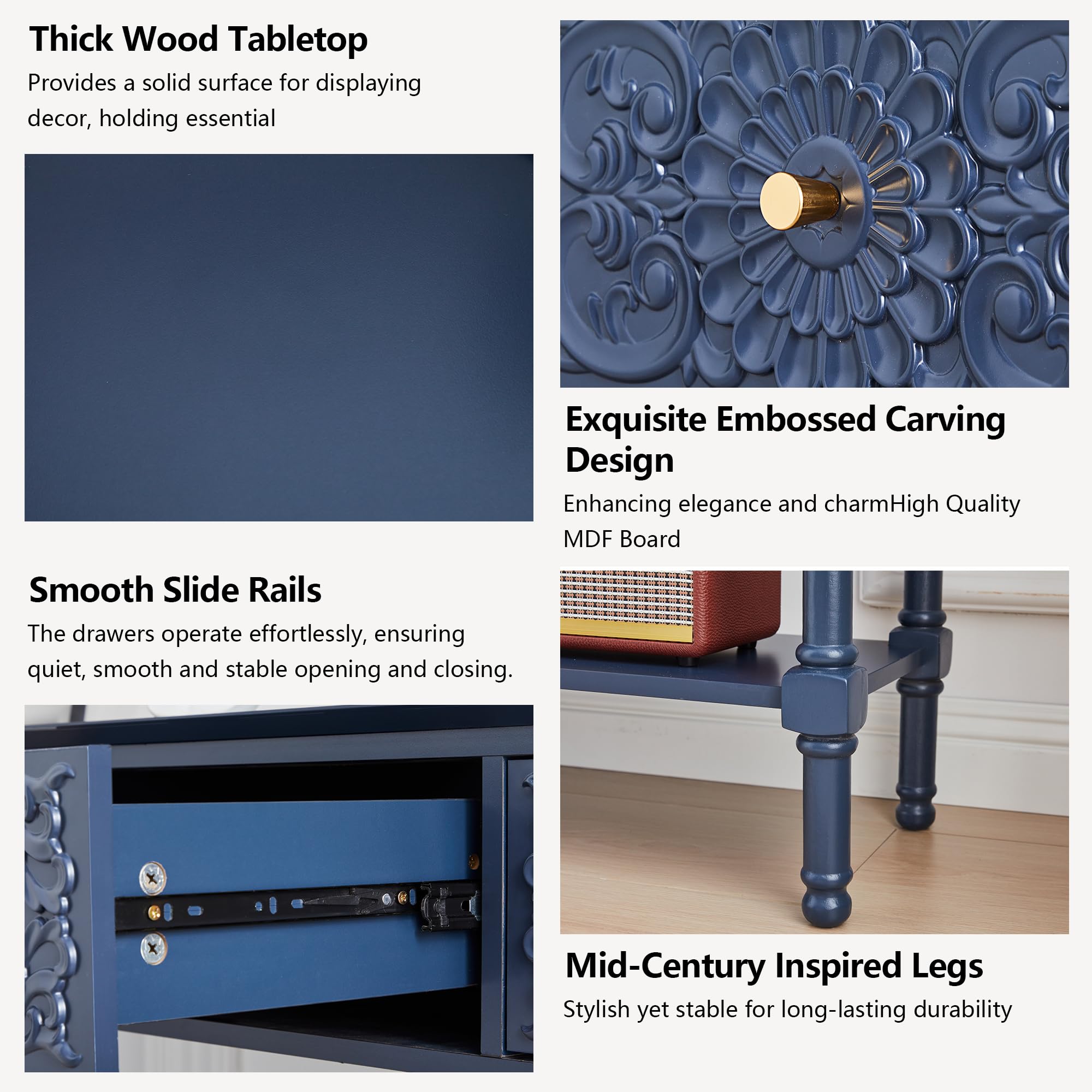 55.5" Carved Console Table with 3 Drawers