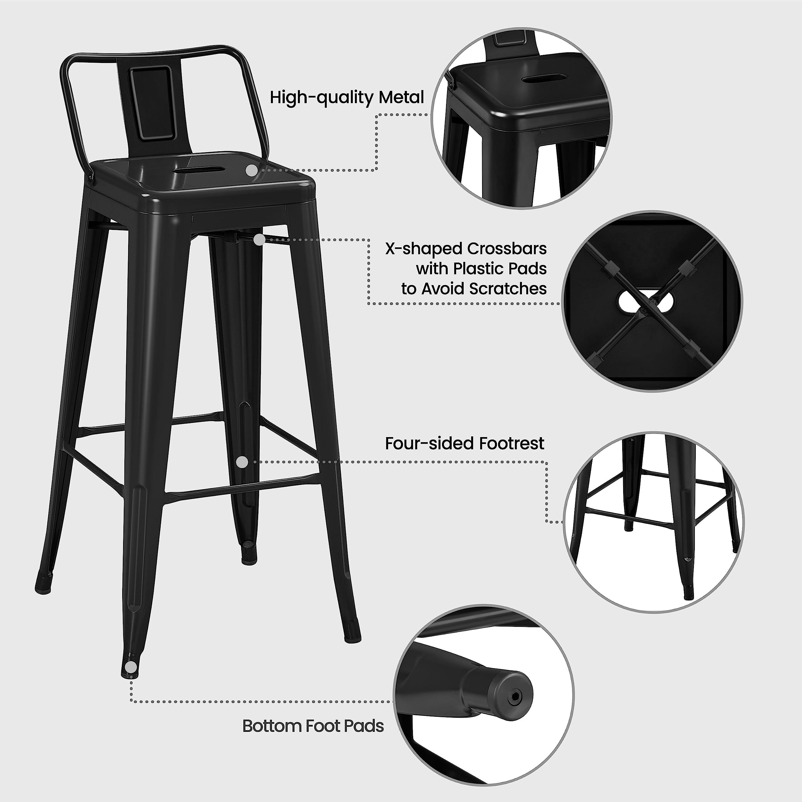 30 Inch Metal Bar Stools Set of 4