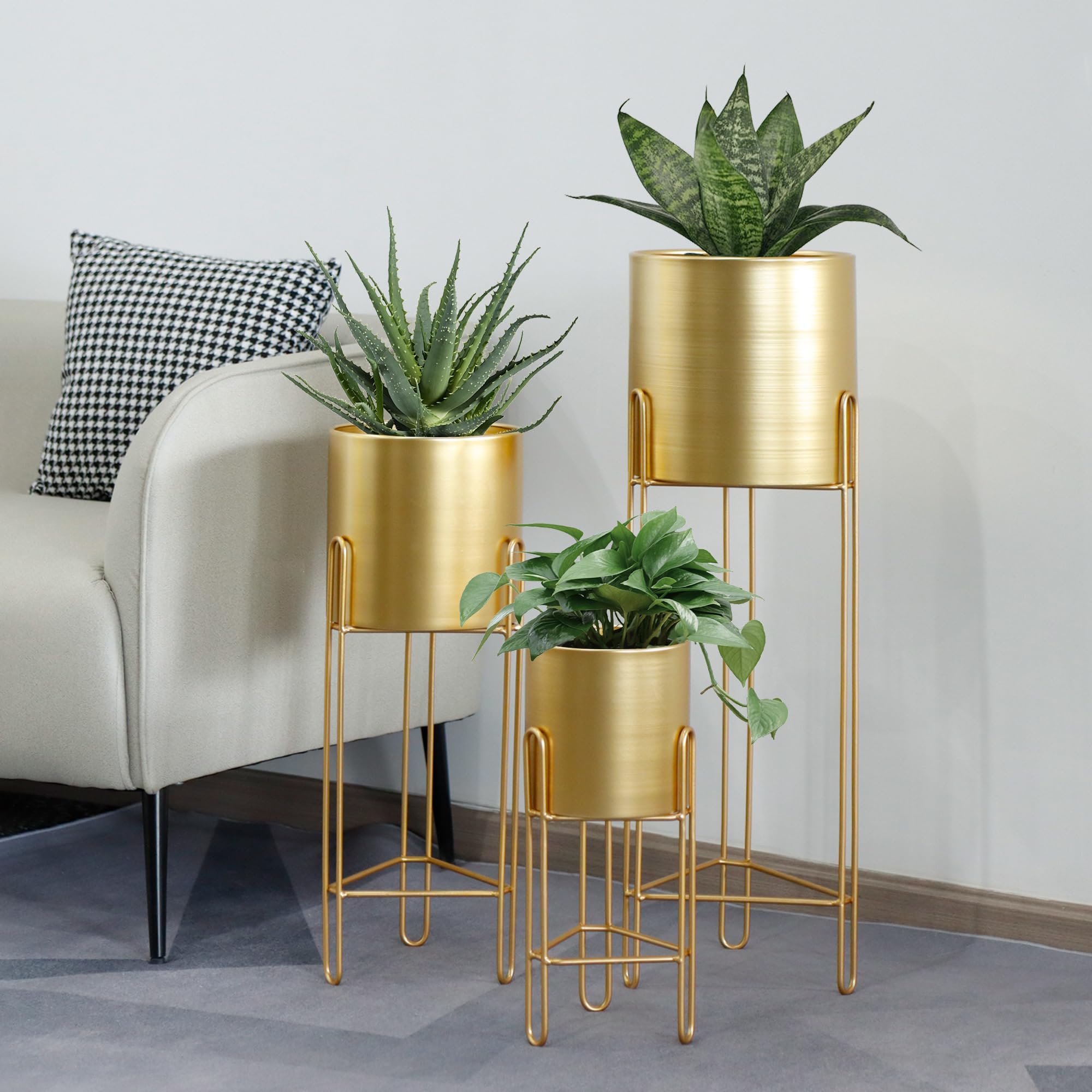 Set of 3 Large Metal Planters with Stand