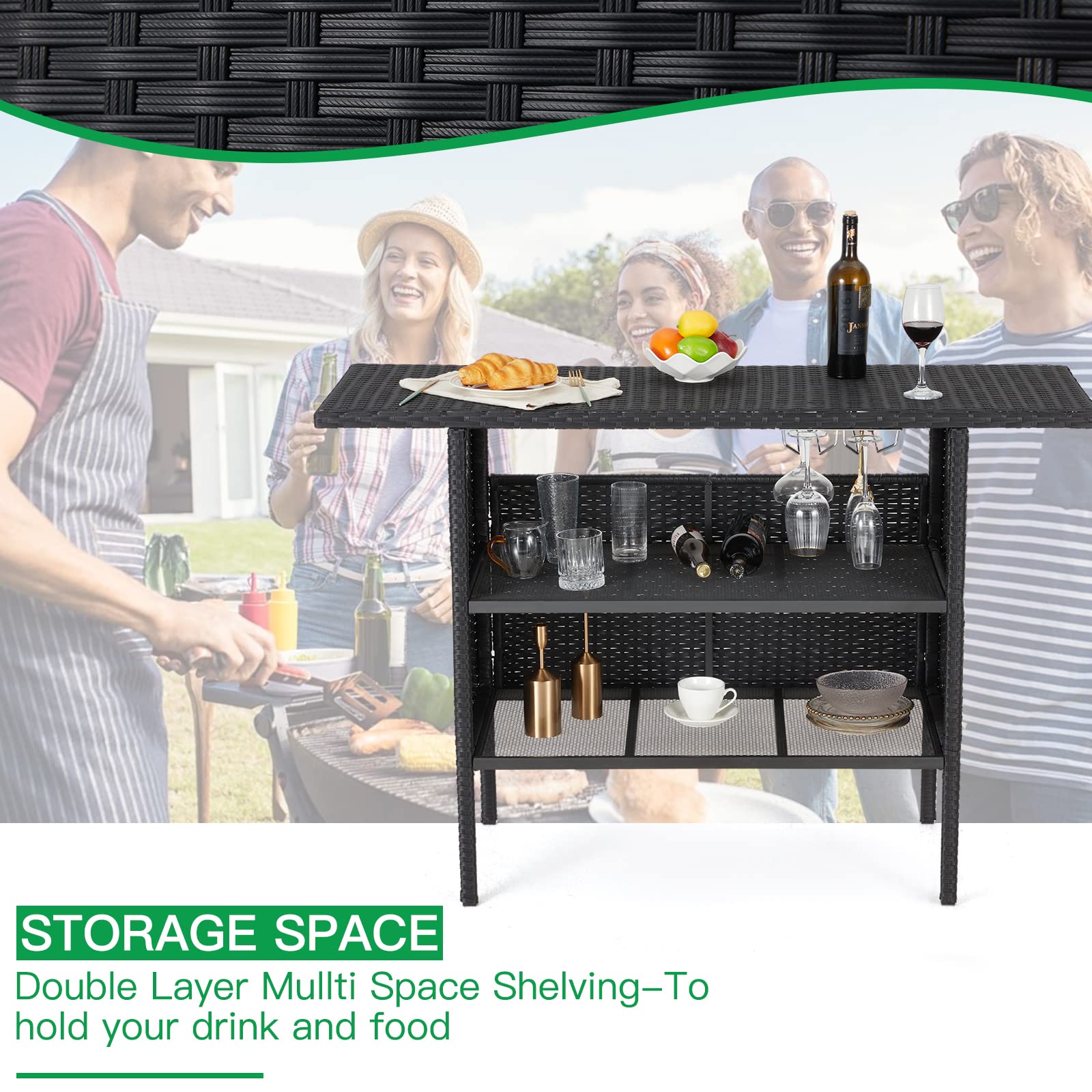 Outdoor Wicker Bar Table with Wine Glass Rack