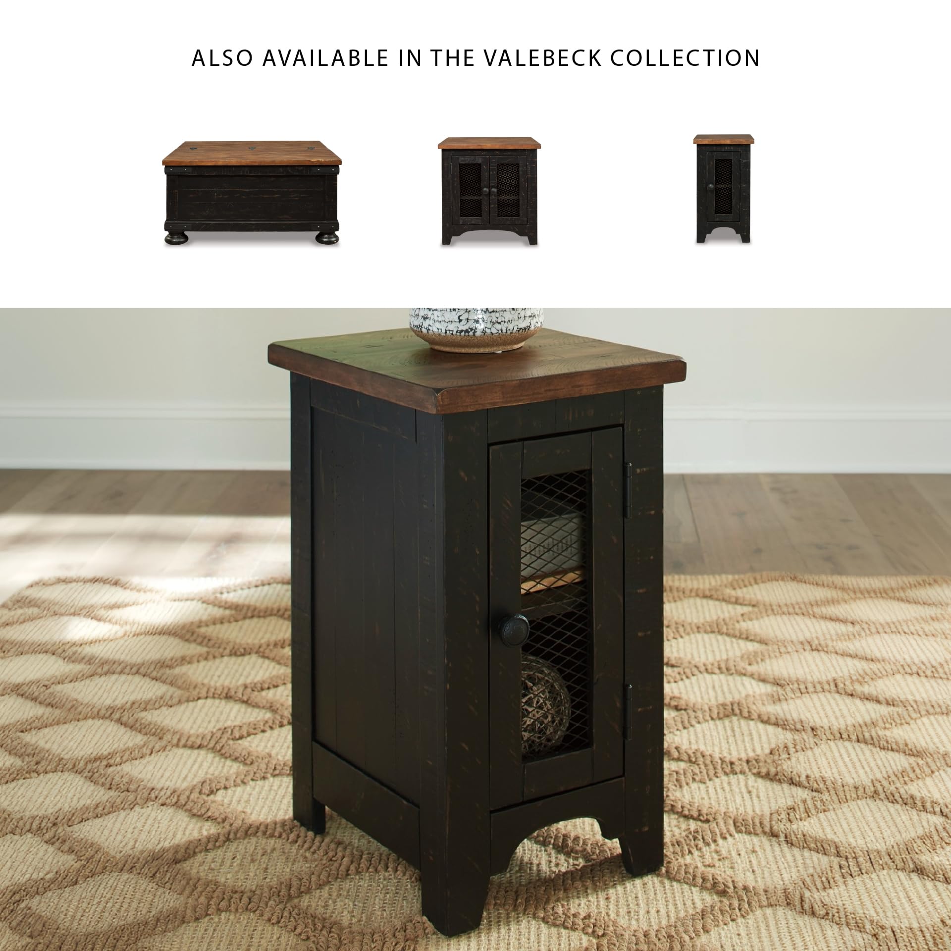 Valebeck Chair Side End Table with Cabinet Door