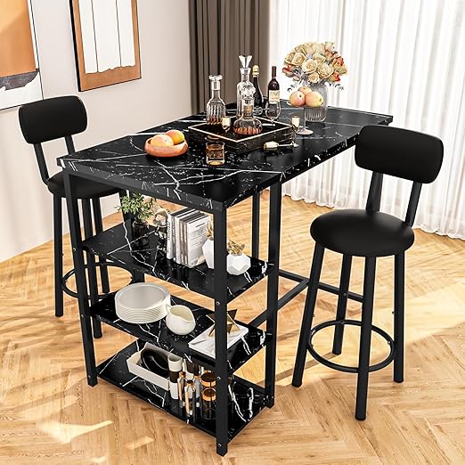 Counter Height Bar Table Set with Storage and Stools