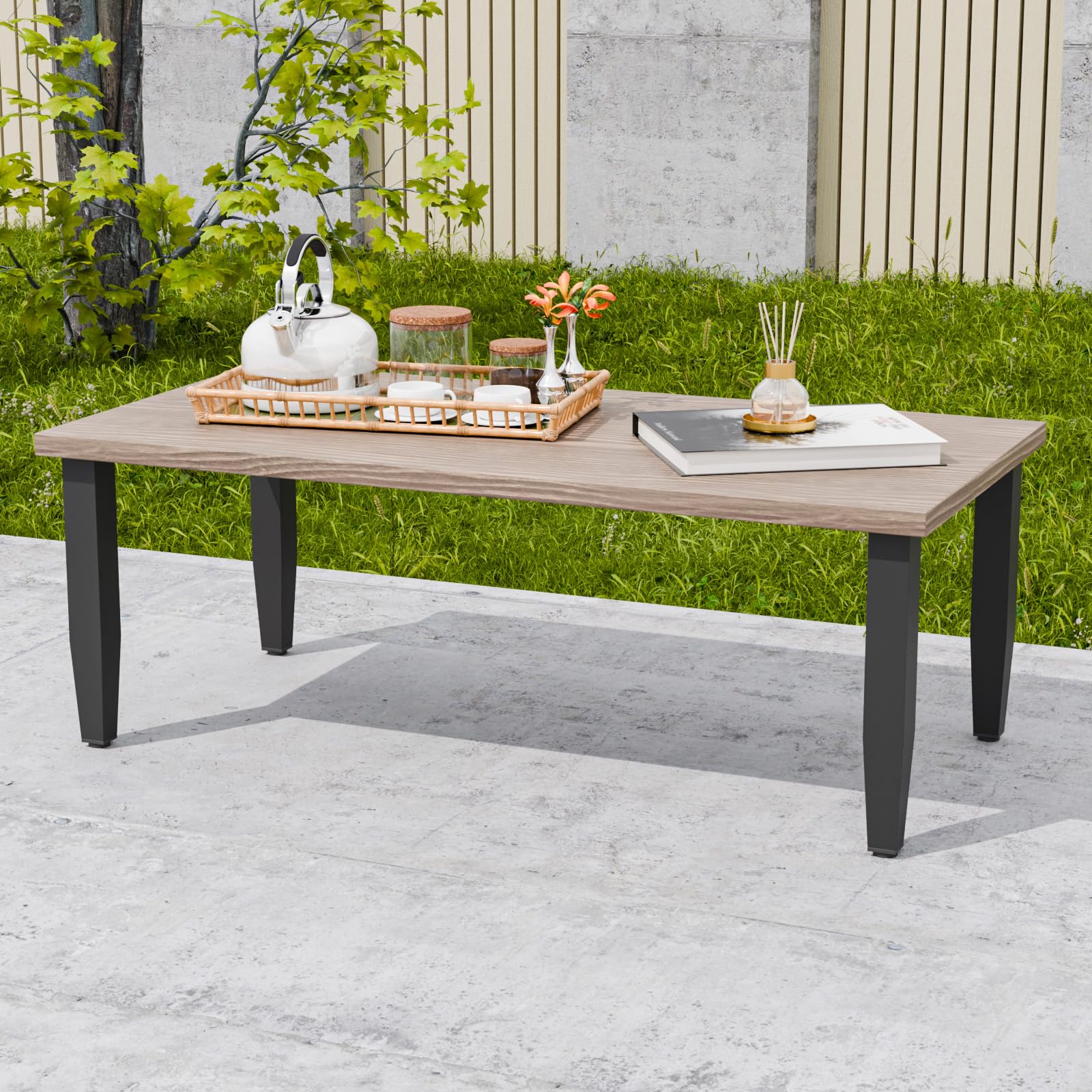 Modern Outdoor Patio Coffee Table with Wood Grain Top
