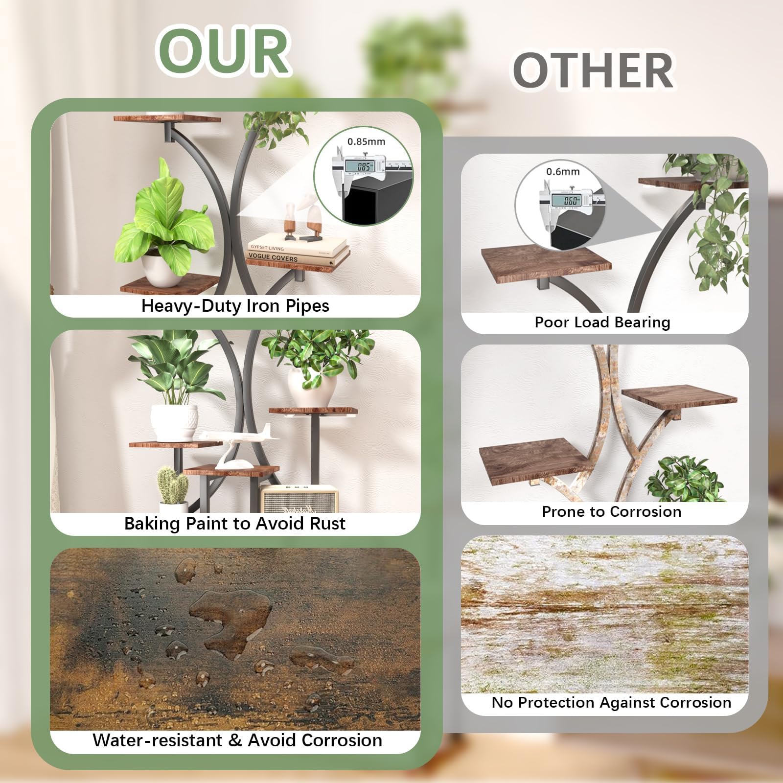 65 Inch Plant Stand with Grow Lights - 9 Tier Metal Indoor Plant Shelf