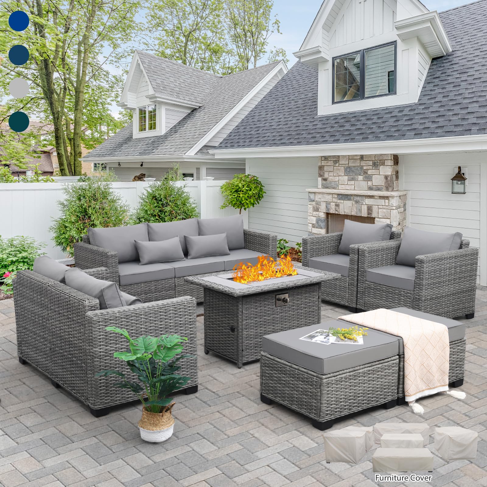 7-Piece Outdoor Patio Set with 60000 BTU Fire Pit Table