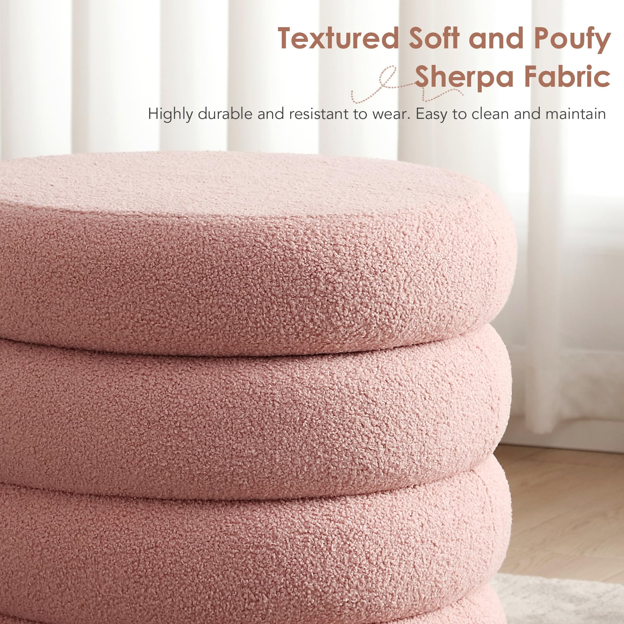 Round Storage Ottoman with Sherpa Fabric
