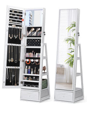 360° Swivel Jewelry Cabinet with Lights and Touch Screen Mirror