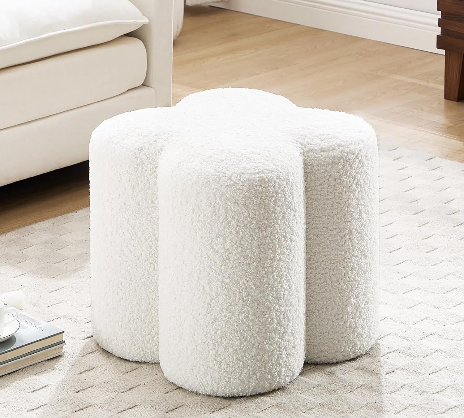 Velvet Flower Pouf Ottoman Set of 2